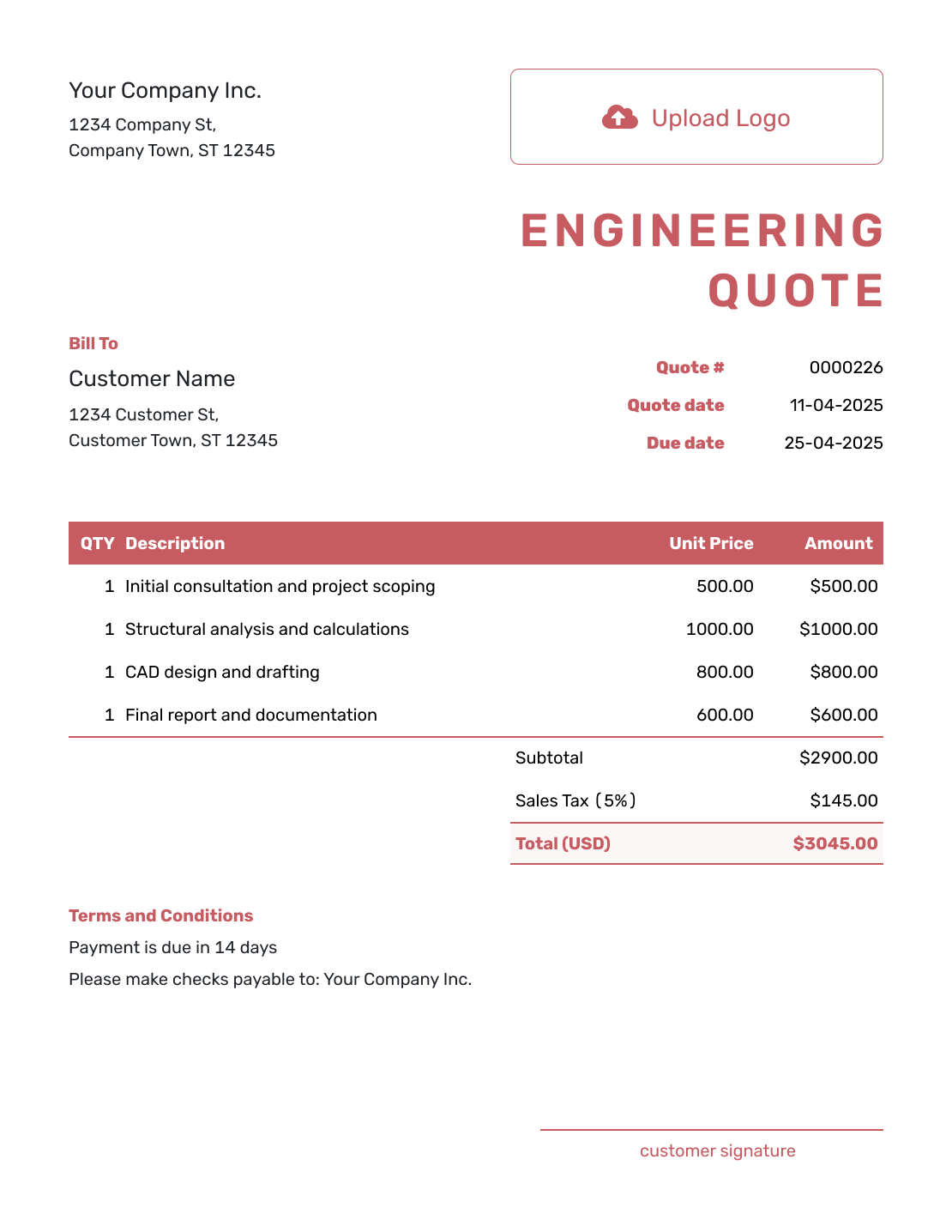 Fillable Engineering Quote Template