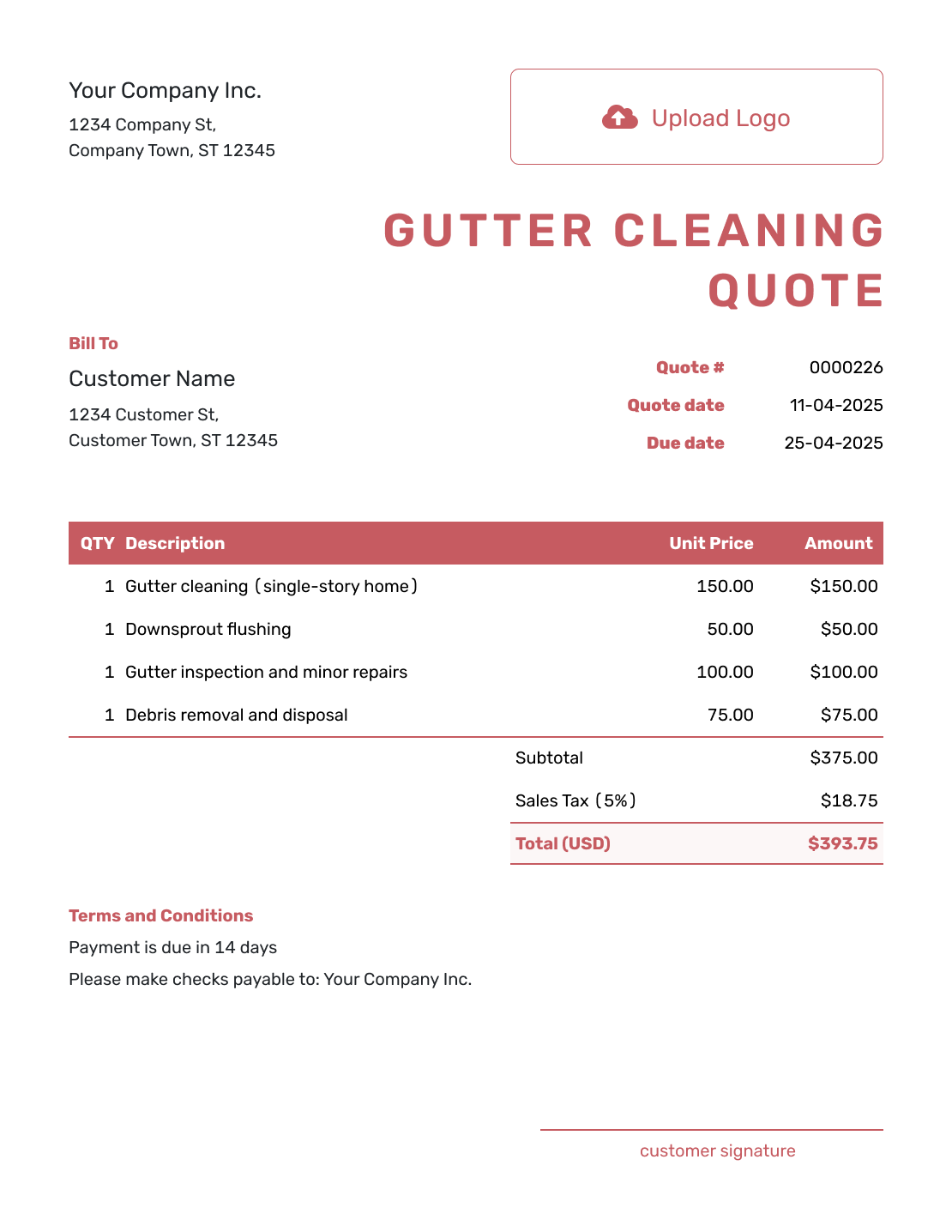 Fillable Gutter Cleaning Quote Template