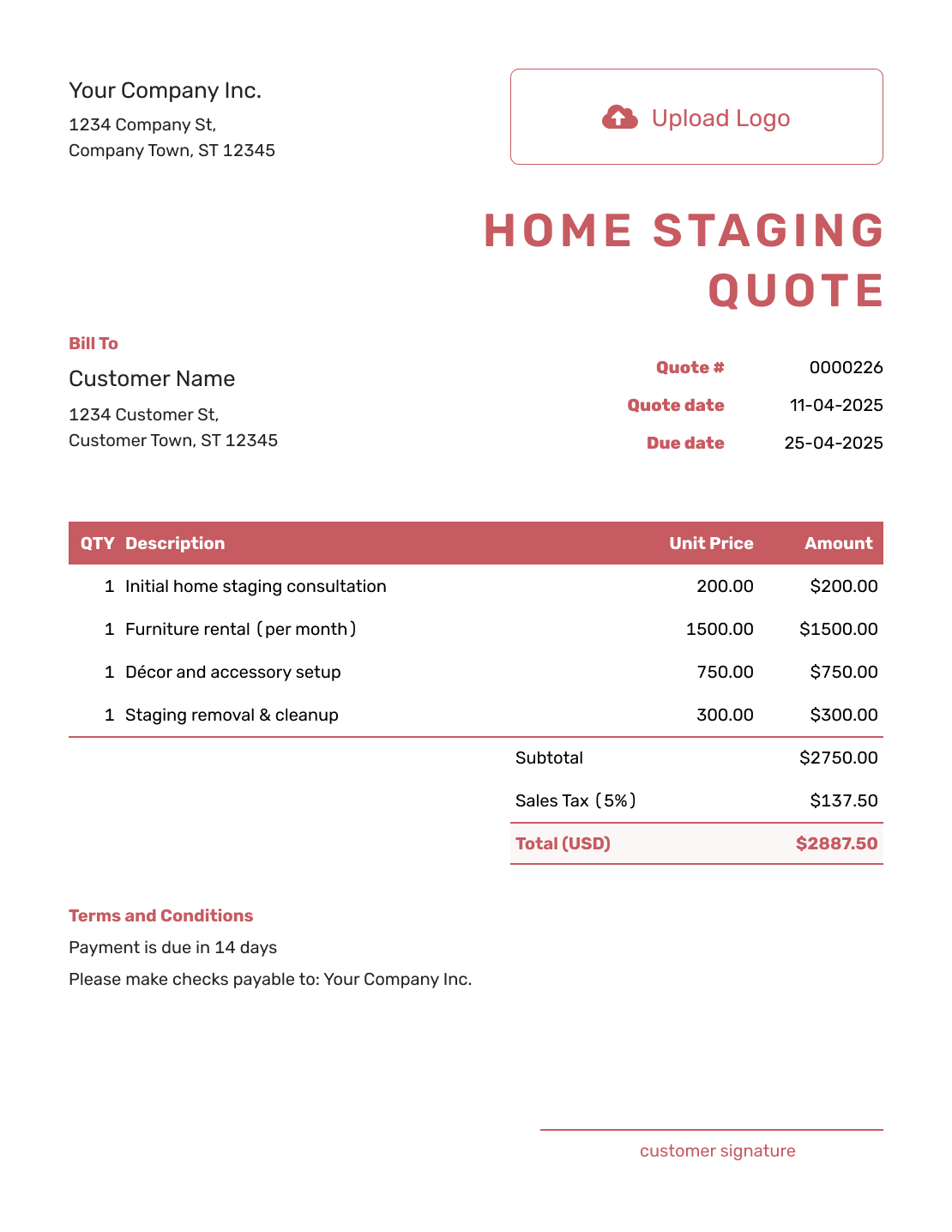 Fillable Home Staging Quote Template