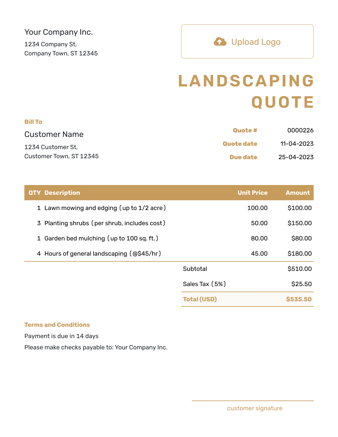 Fillable Landscaping Quote Template