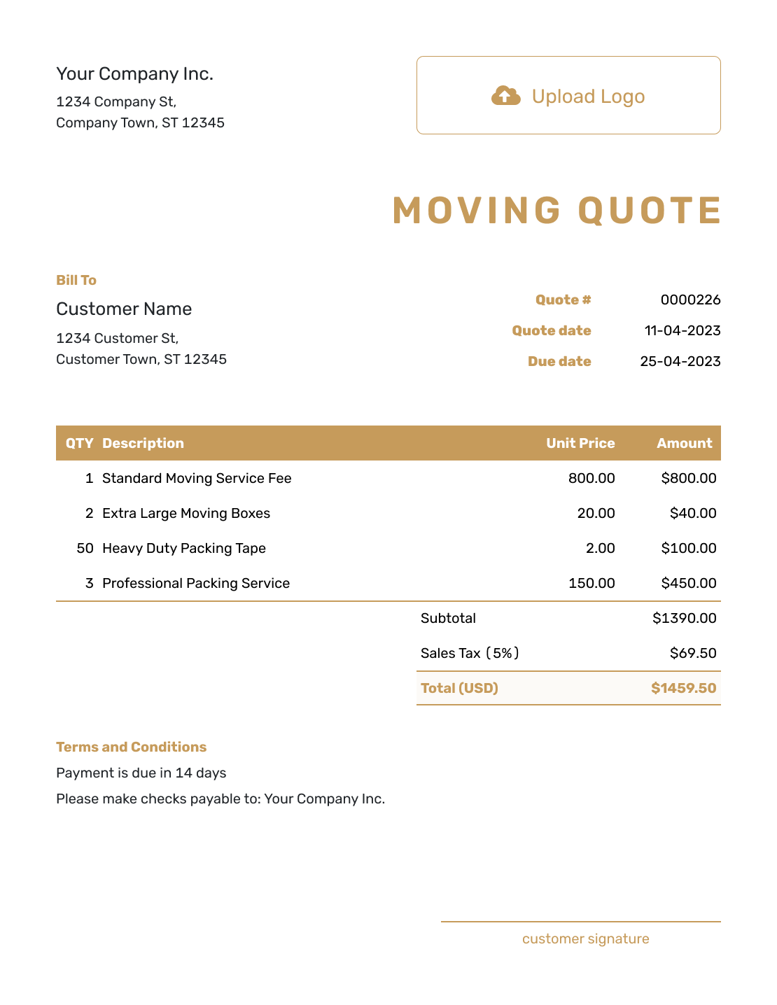 Fillable Moving Company Quote Template