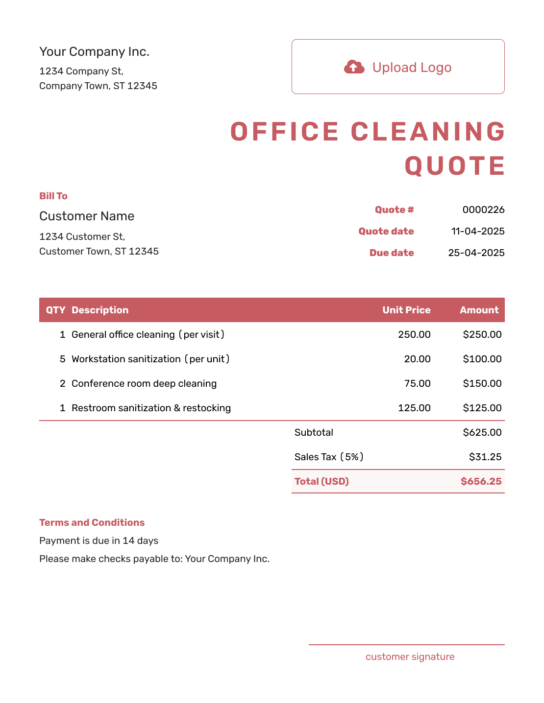 Fillable Office Cleaning Quote Template