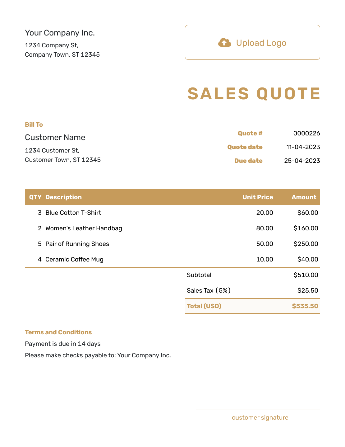 Fillable Sales Quote Template