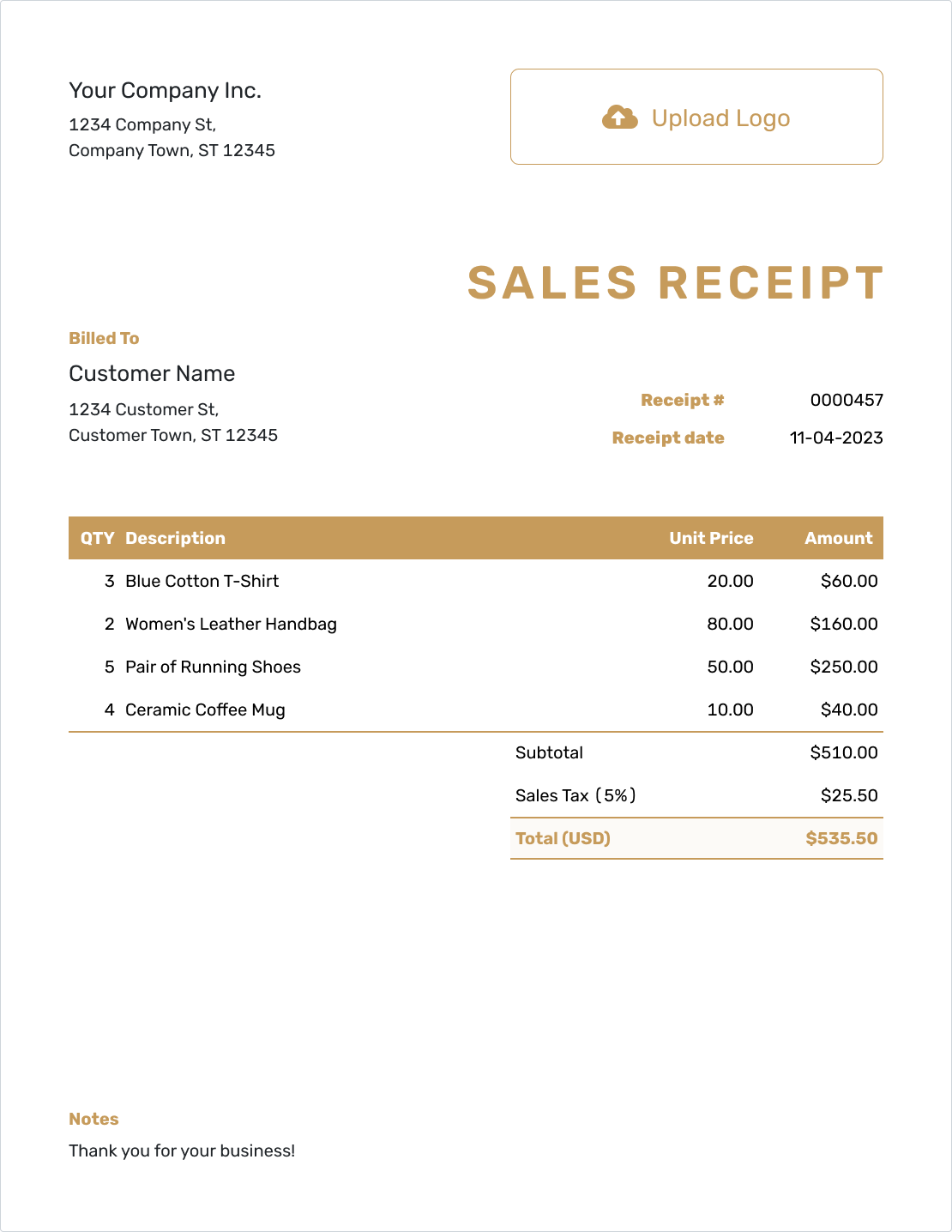 Fillable Sales Receipt Template