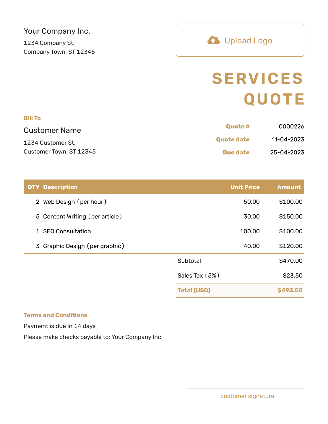 Fillable Services Quote Template