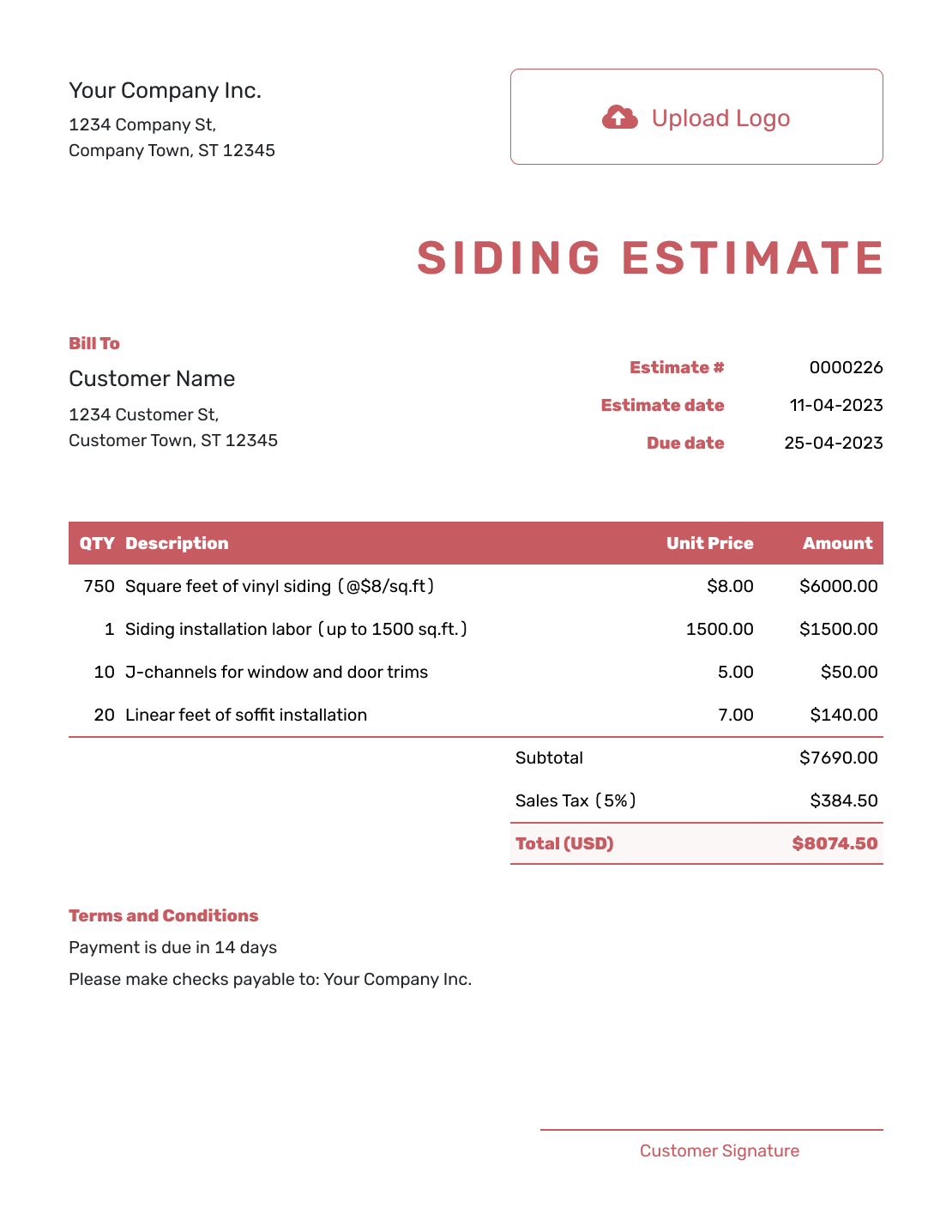 Fillable Siding Estimate Template