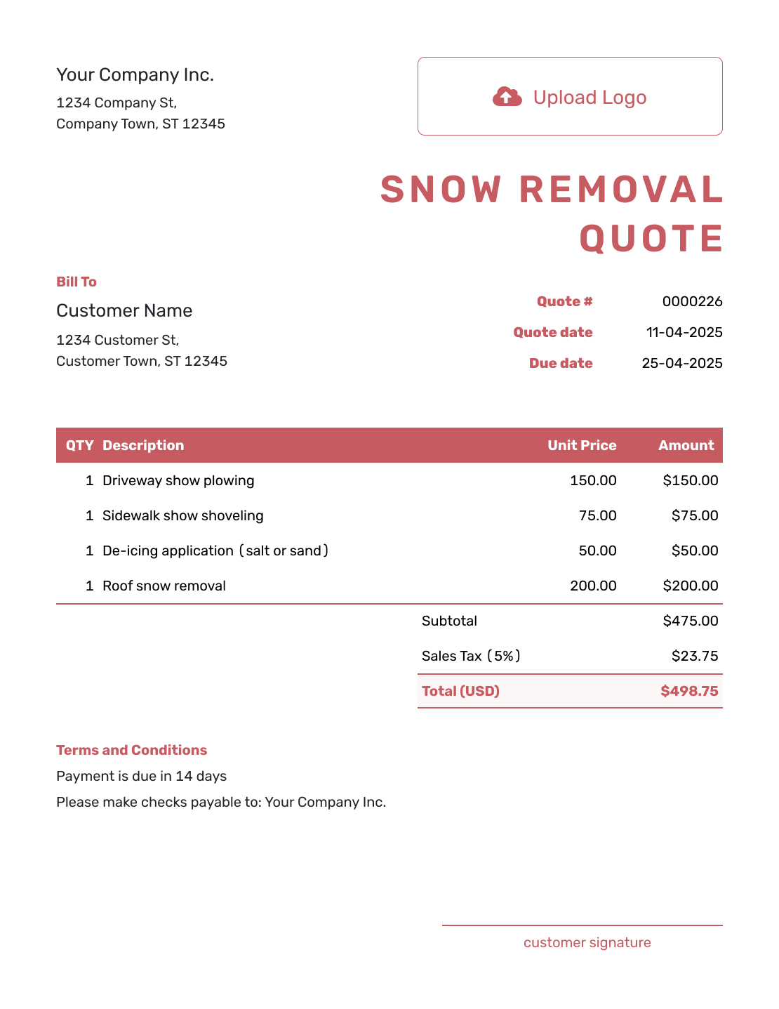 Fillable Snow Removal Quote Template