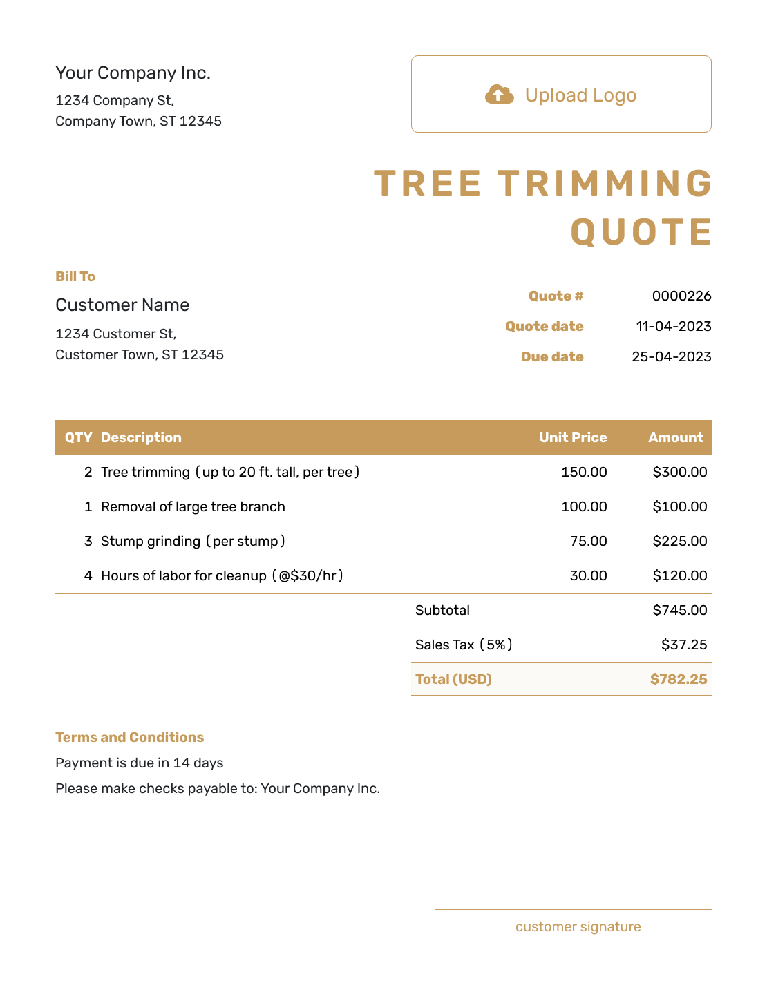 Fillable Tree Trimming Quote Template