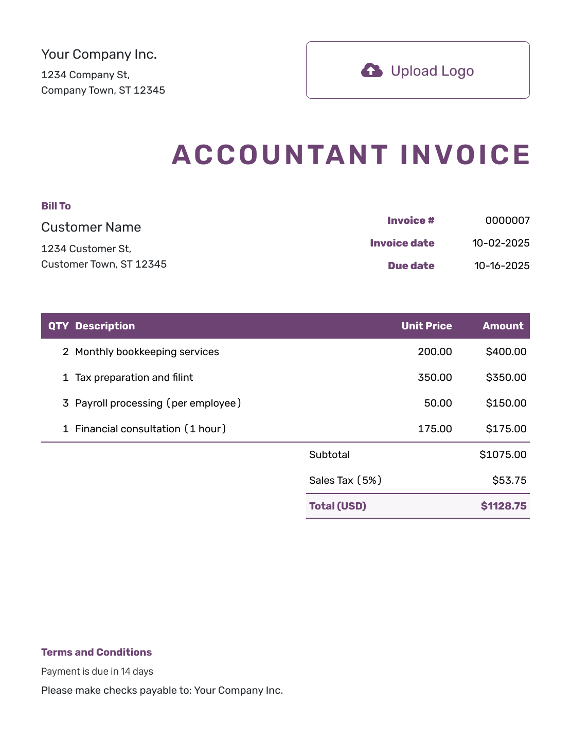 Free Accountant Invoice Template