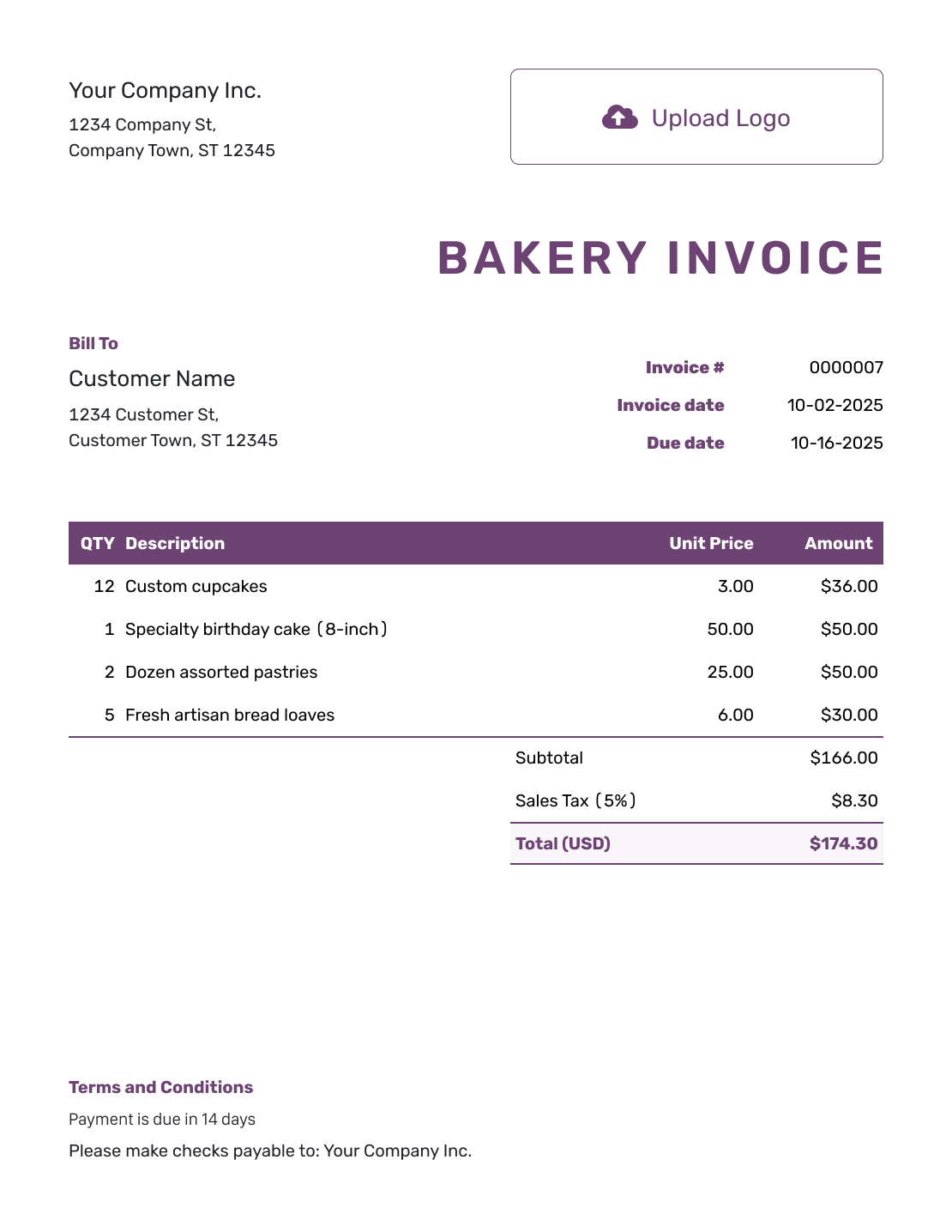 Free Bakery Invoice Template