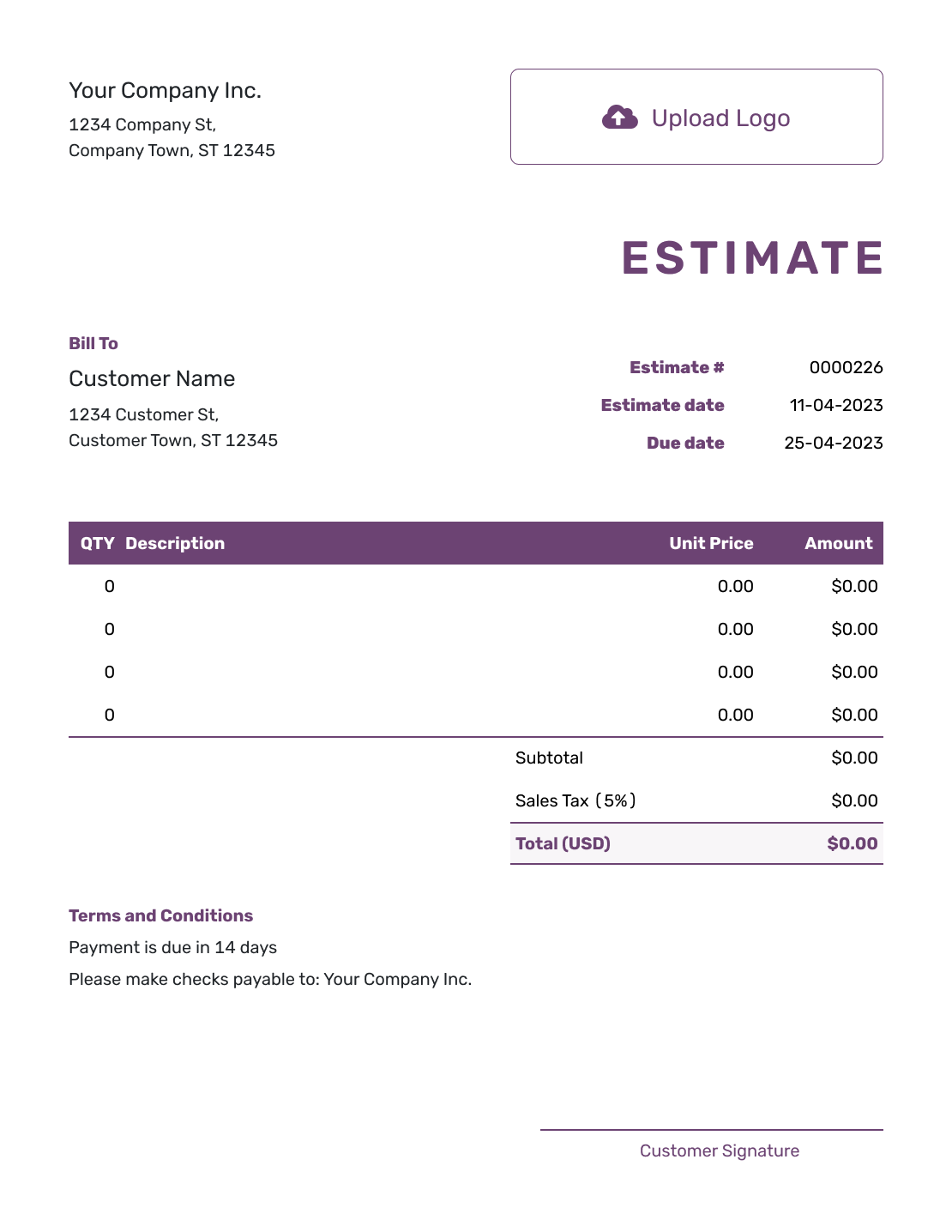 Free Blank Estimate Template