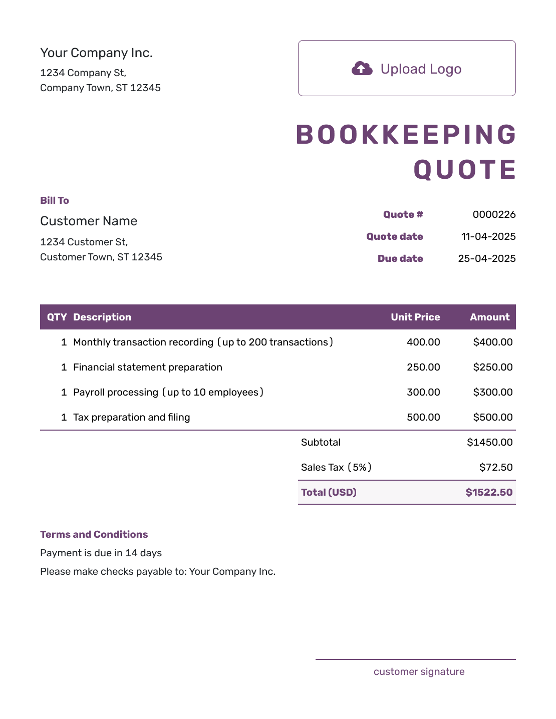 Free Bookkeeping Quote Template