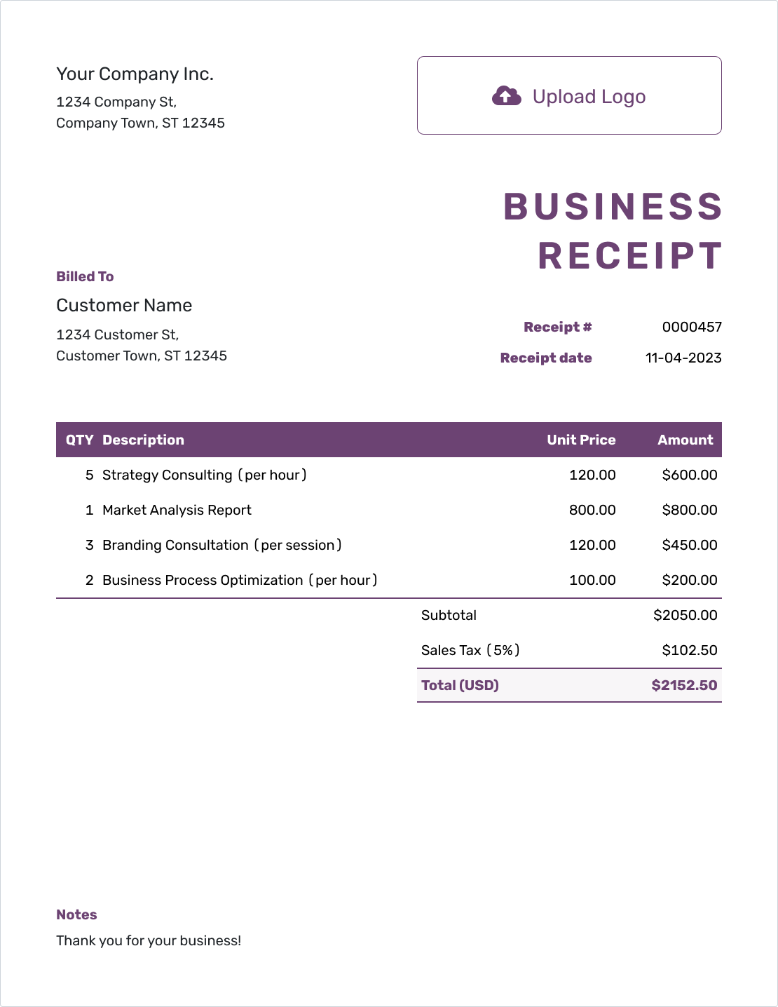 Free Business Receipt Template