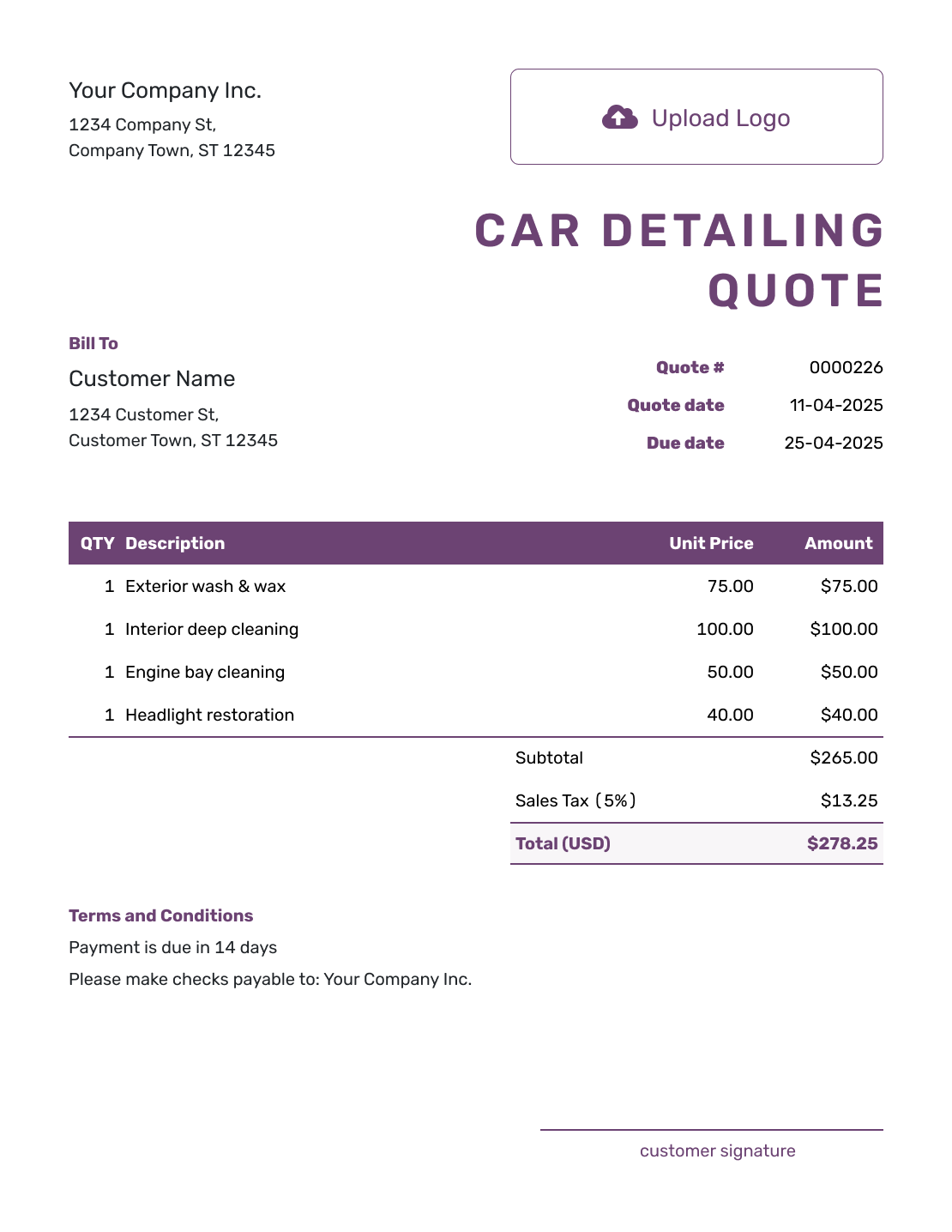 Free Car Detailing Quote Template