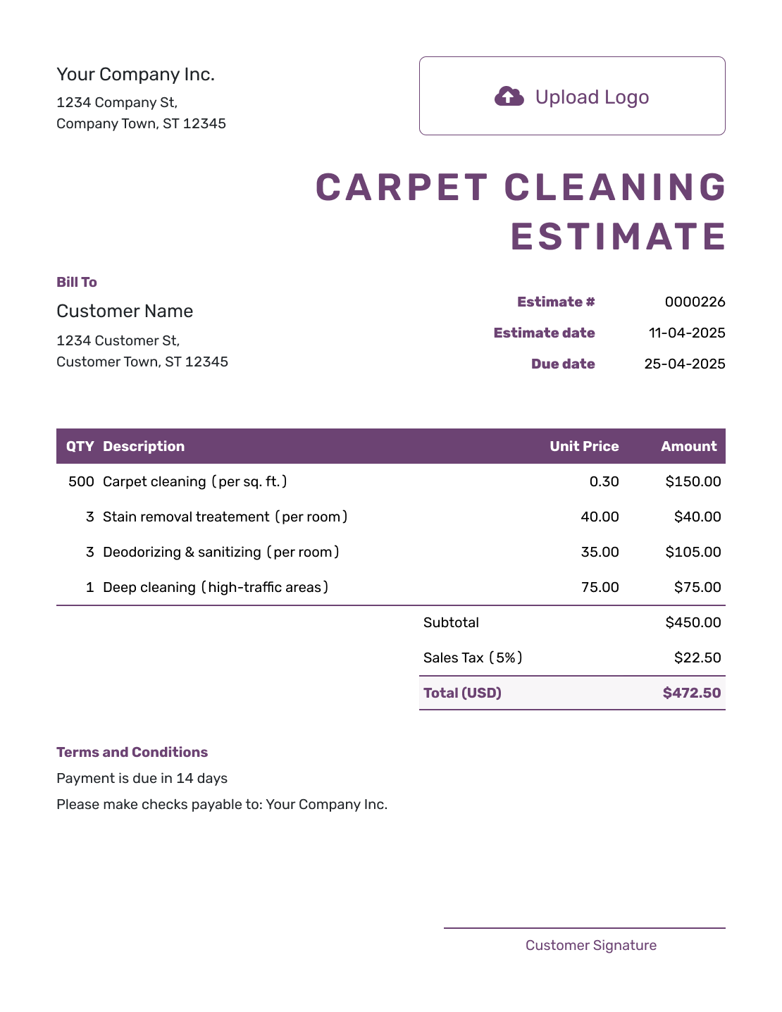 Free Carpet Cleaning Estimate Template