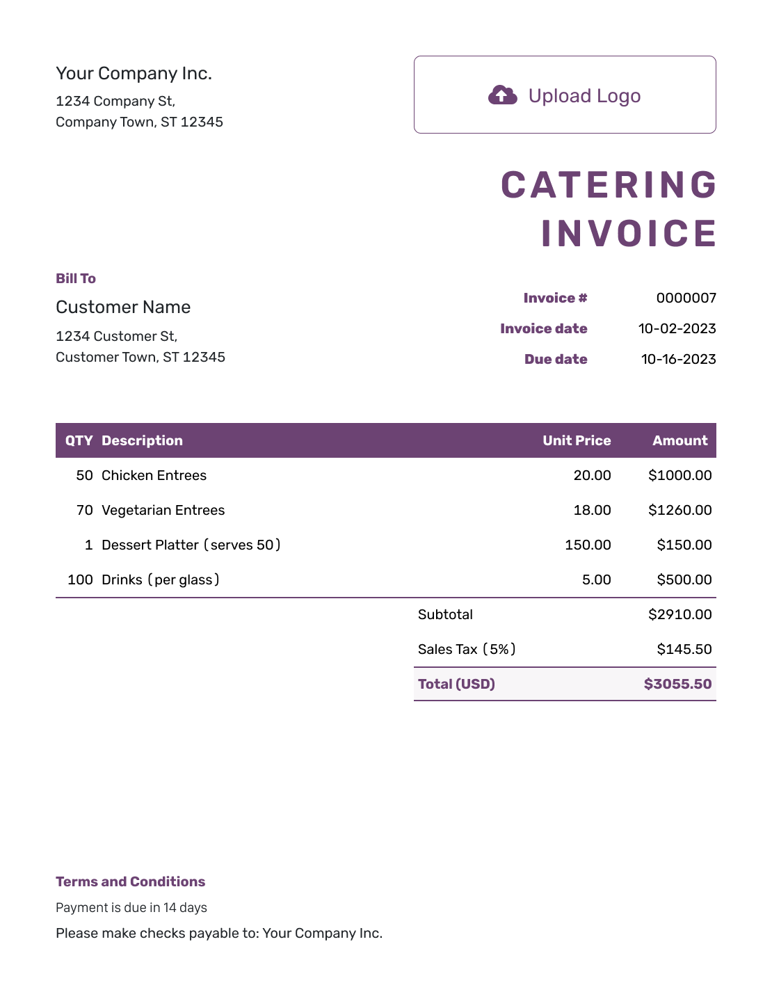 Free Catering Invoice Template