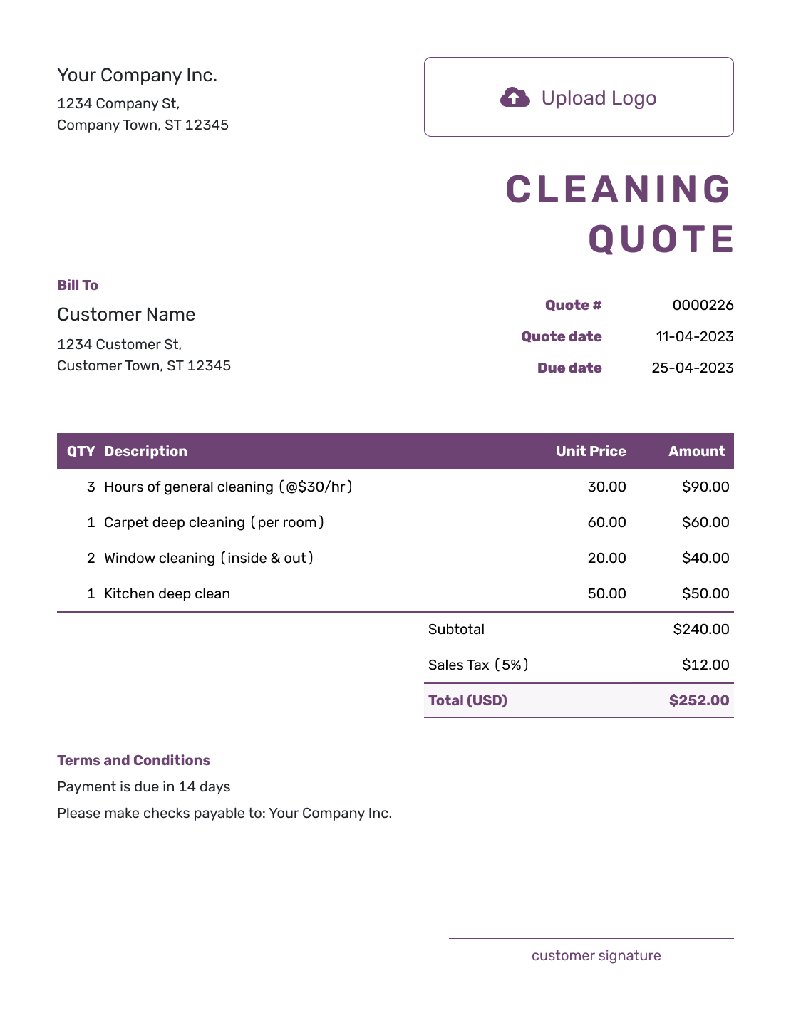 Free Cleaning Quote Template