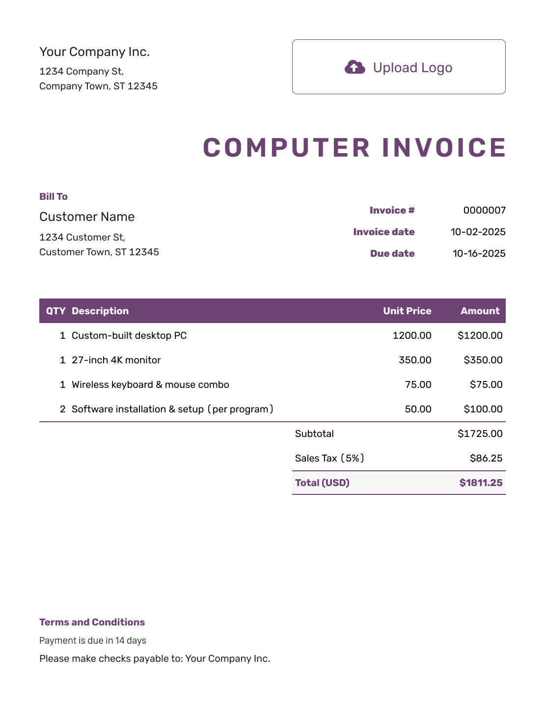 Free Computer Invoice Template