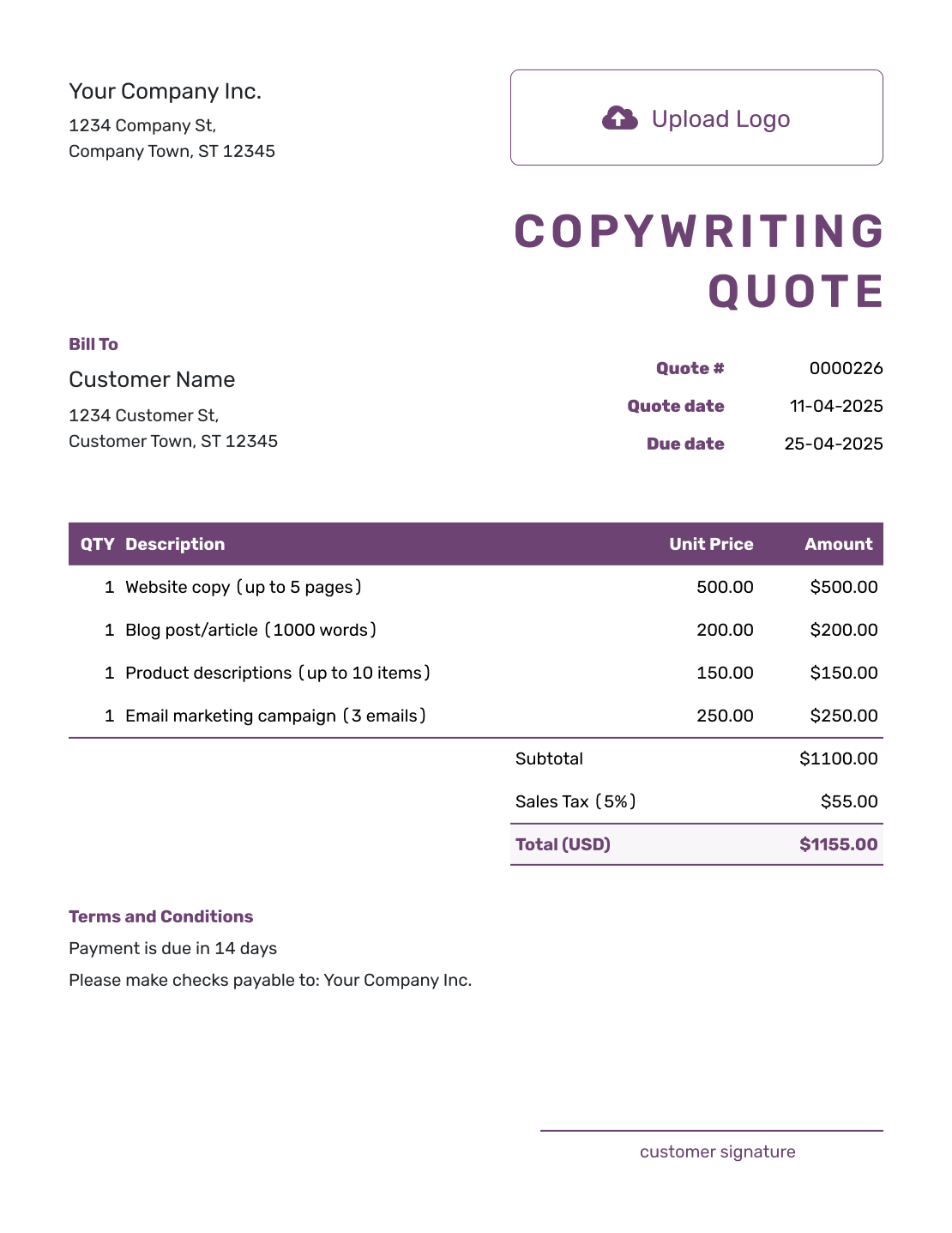 Free Copywriting Quote Template