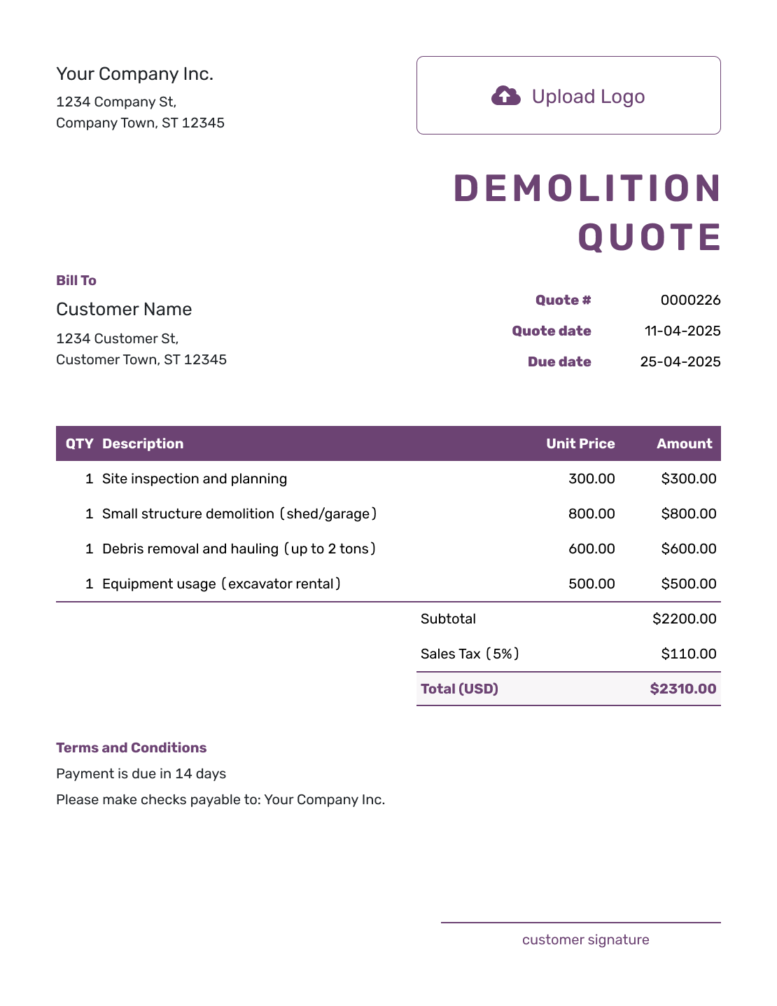 Free Demolition Quote Template