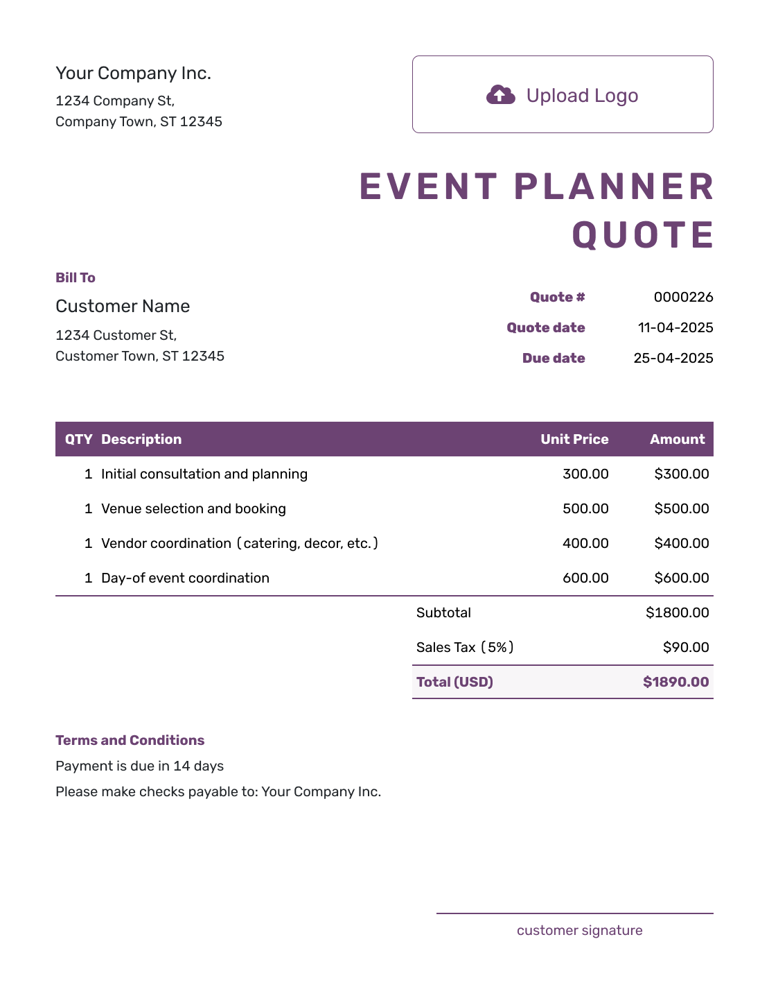 Free Event Planner Quote Template