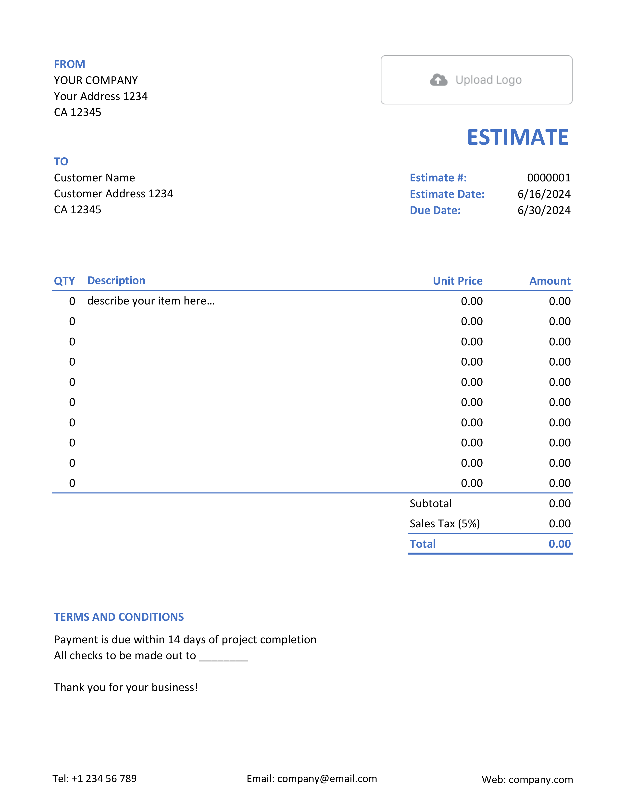 Free Excel Estimate Template