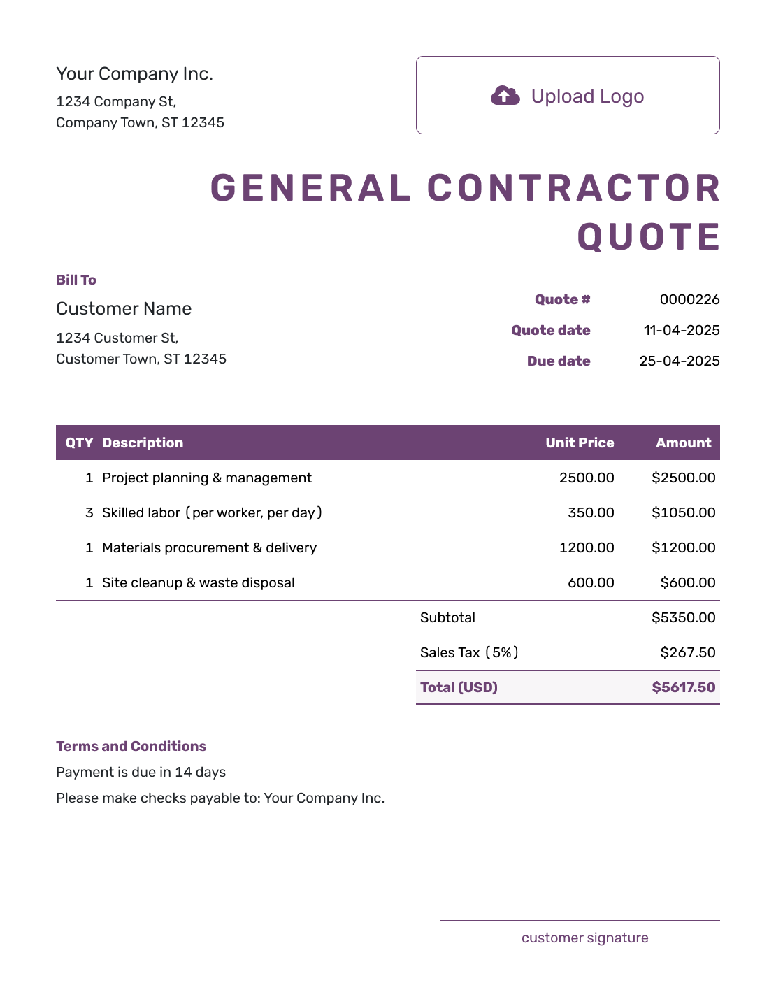 Free General Contractor Quote Template