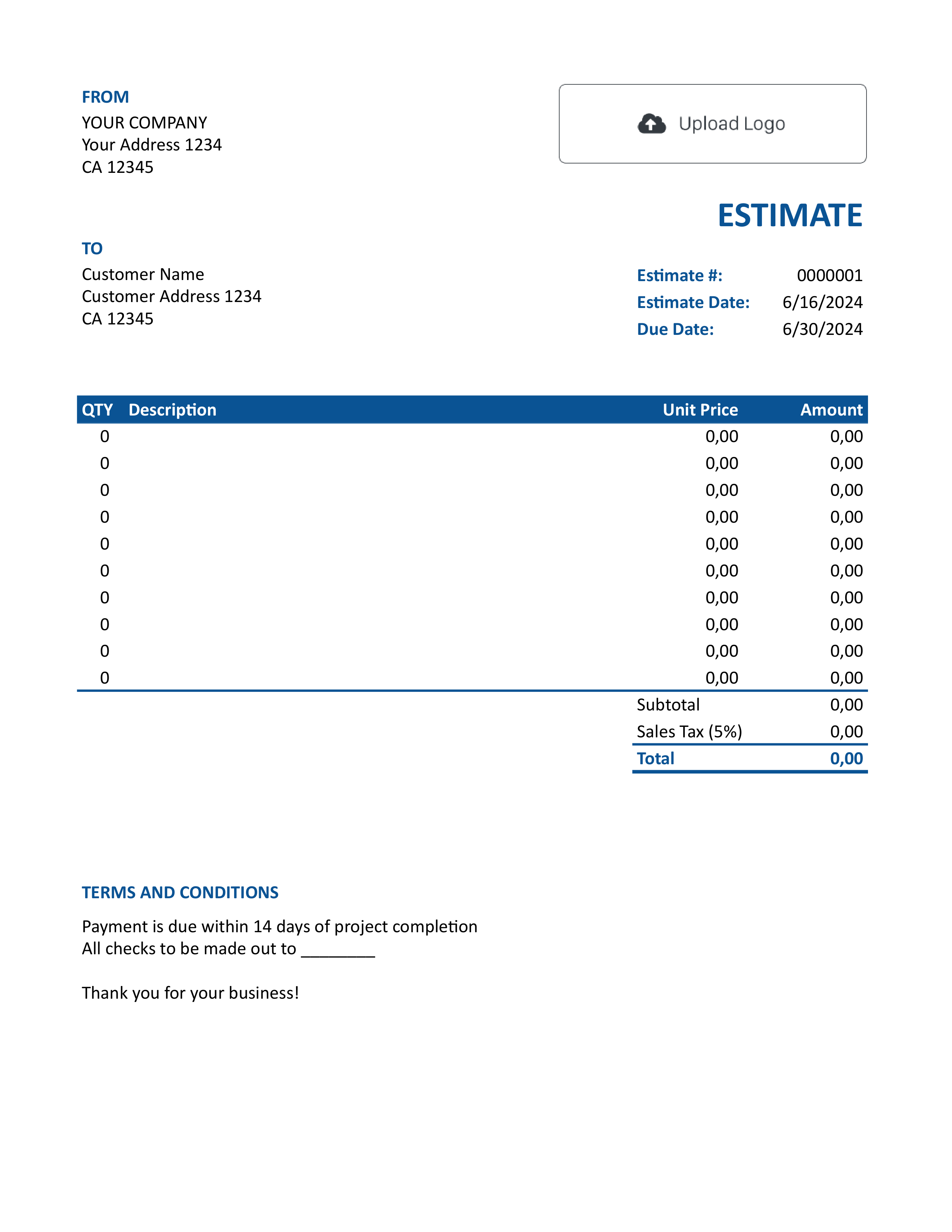 Free Google Sheets Estimate Template