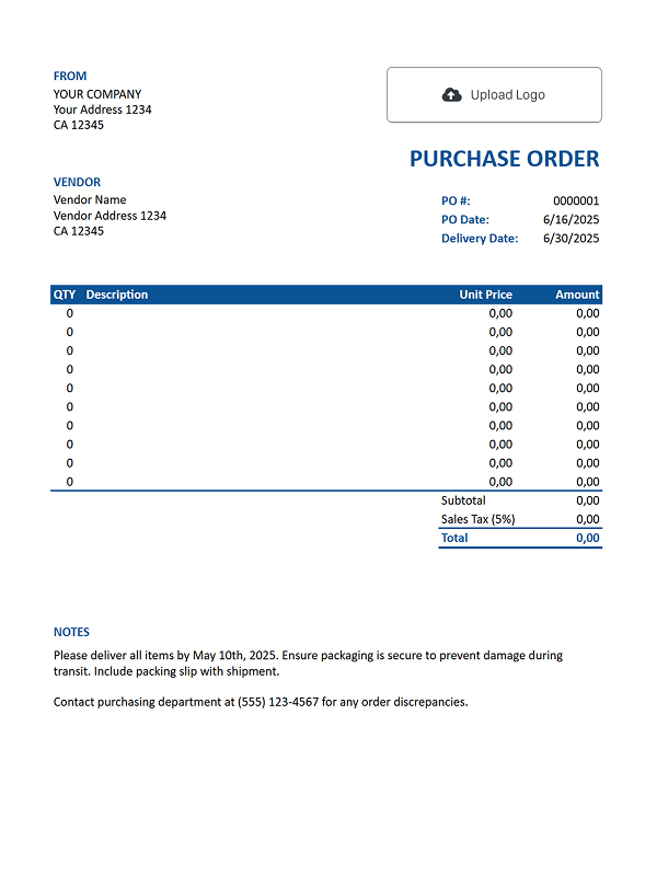 Free Google Sheets Purchase Order Template