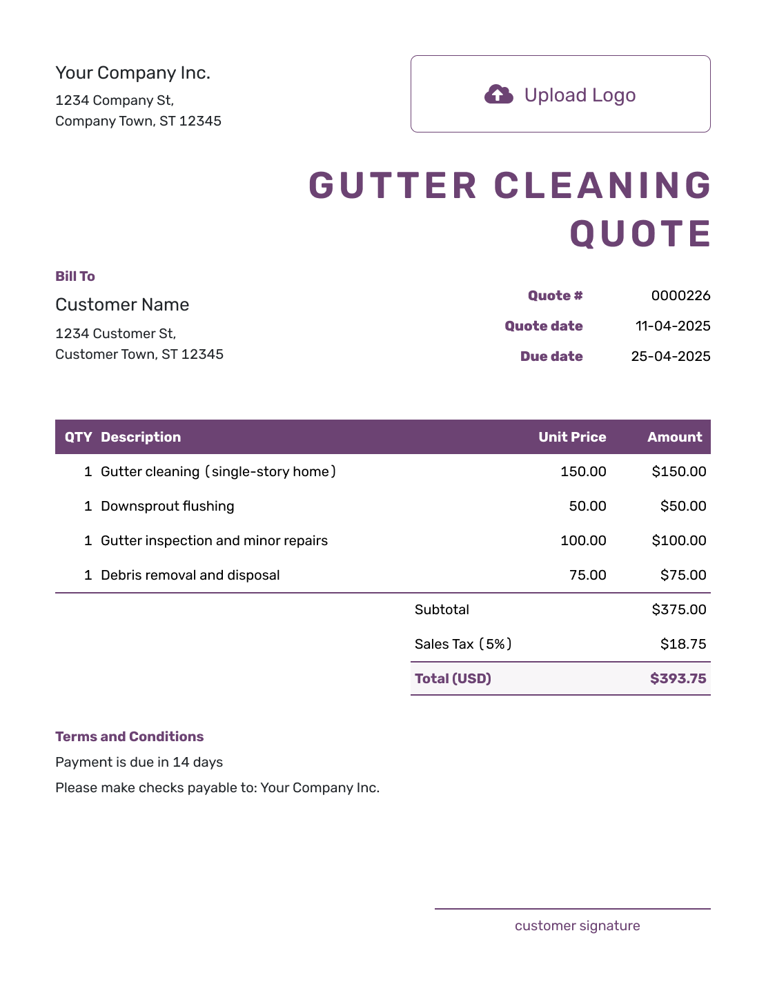 Free Gutter Cleaning Quote Template