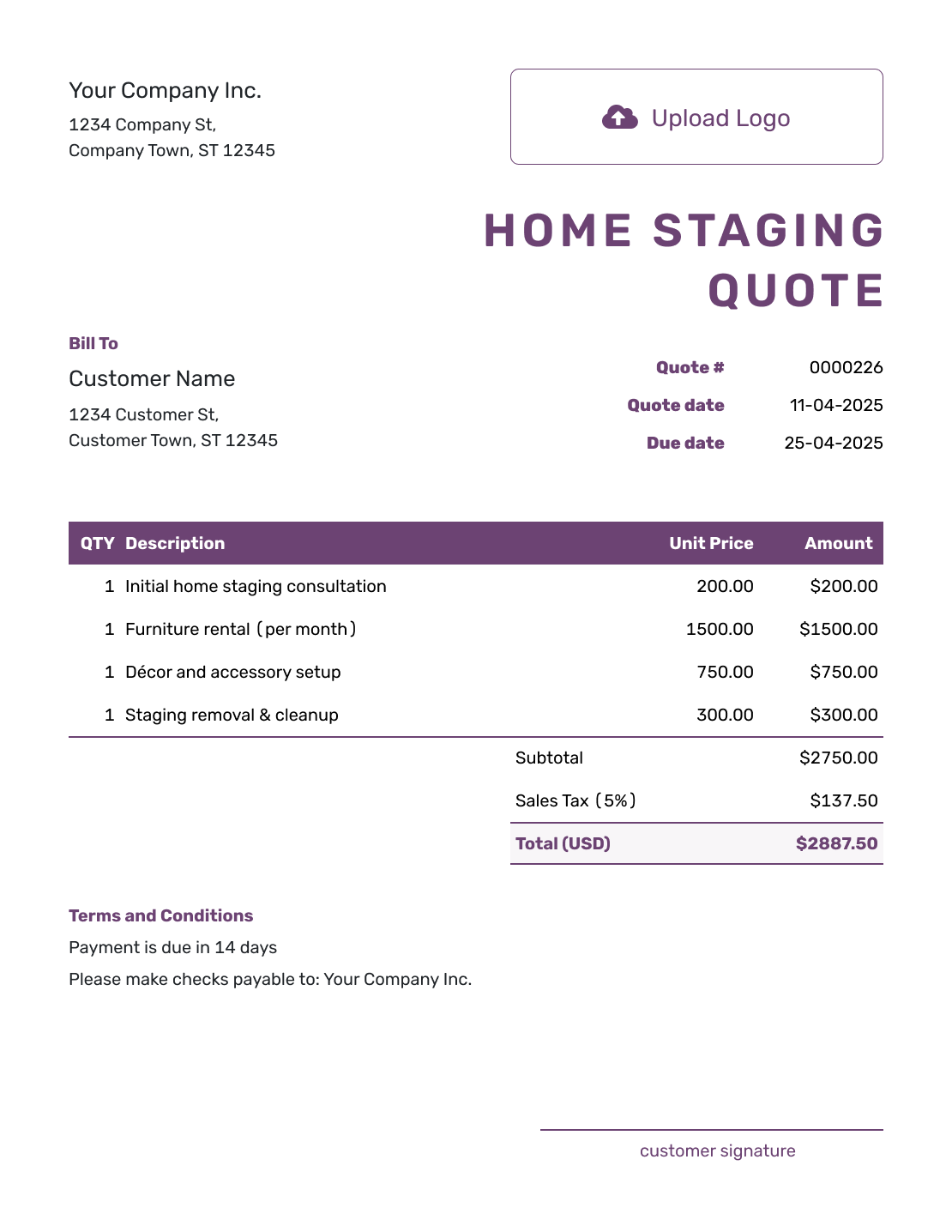 Free Home Staging Quote Template