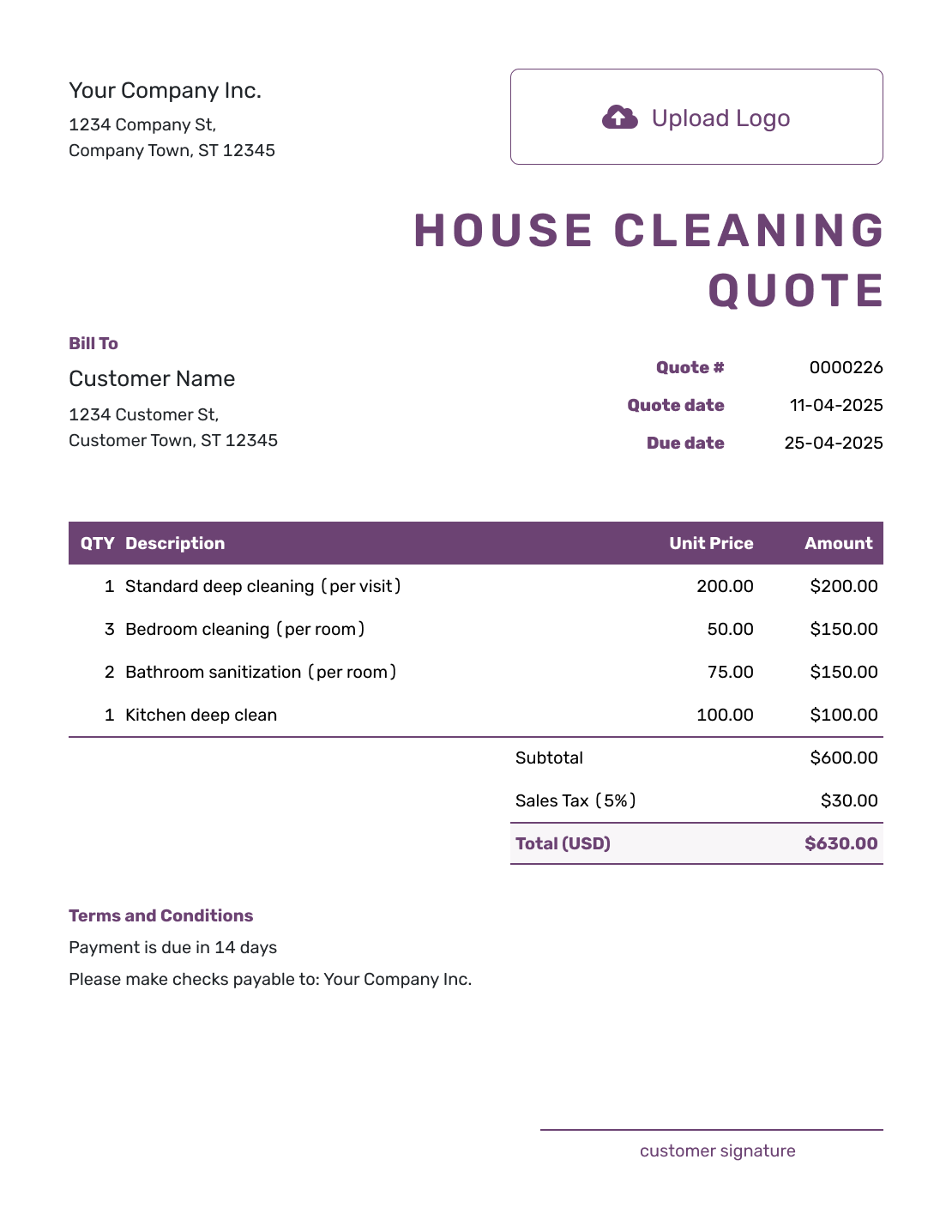 Free House Cleaning Quote Template