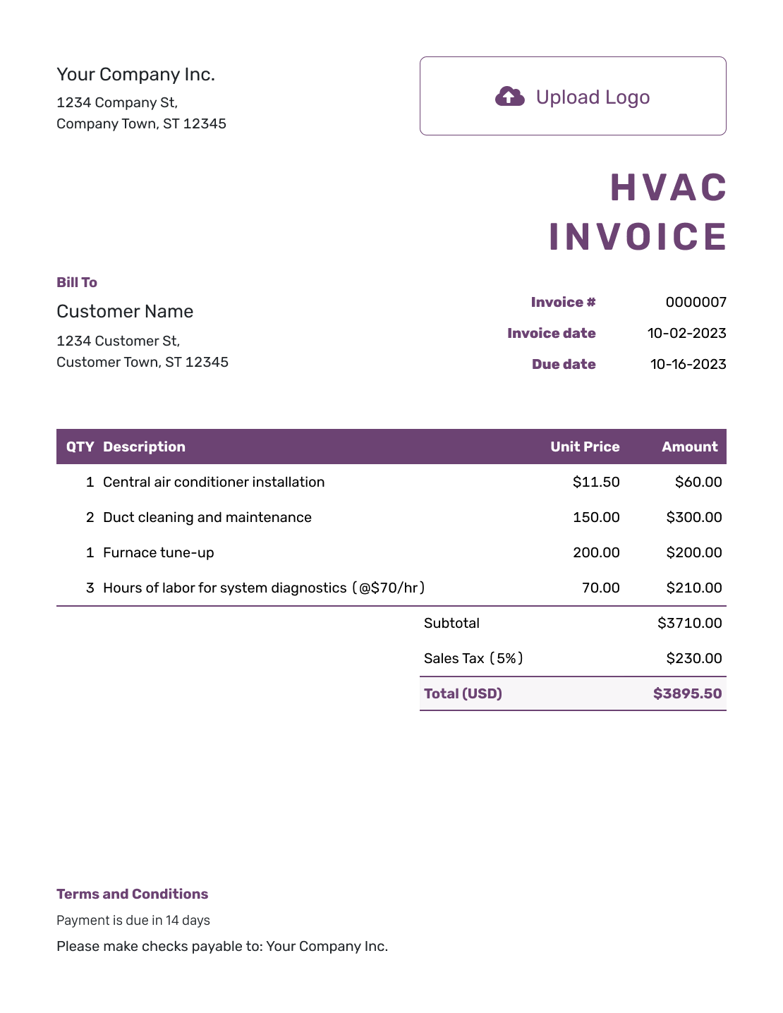 Free HVAC Invoice Template