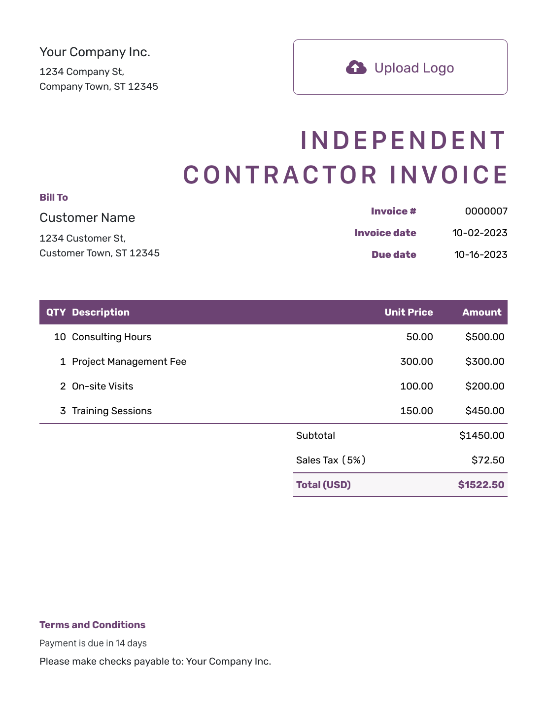 Free Independent Contractor Invoice Template