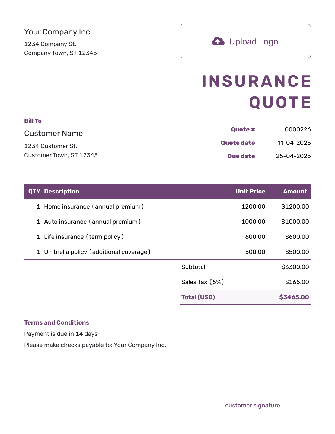 Free Insurance Quote Template