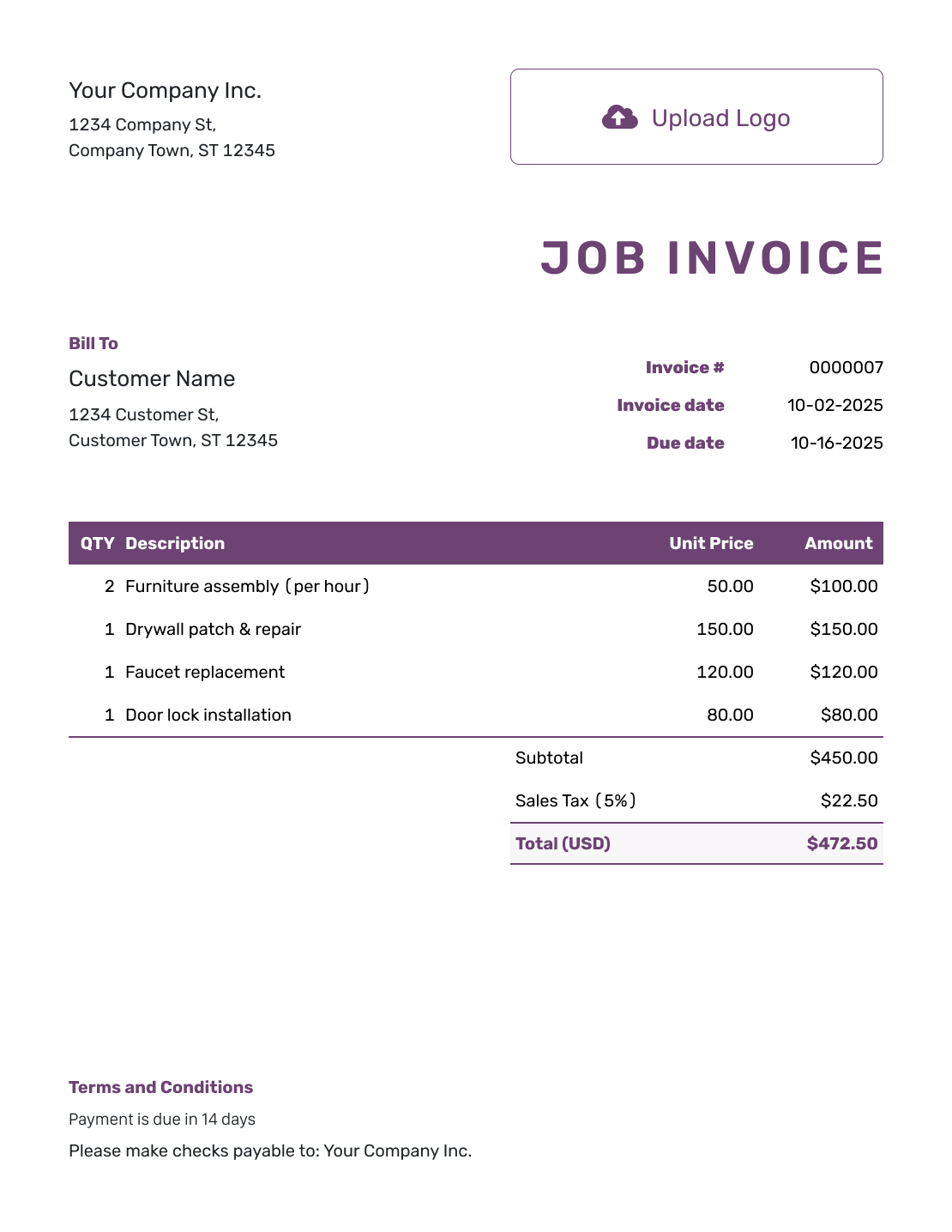 Free Job Invoice Template