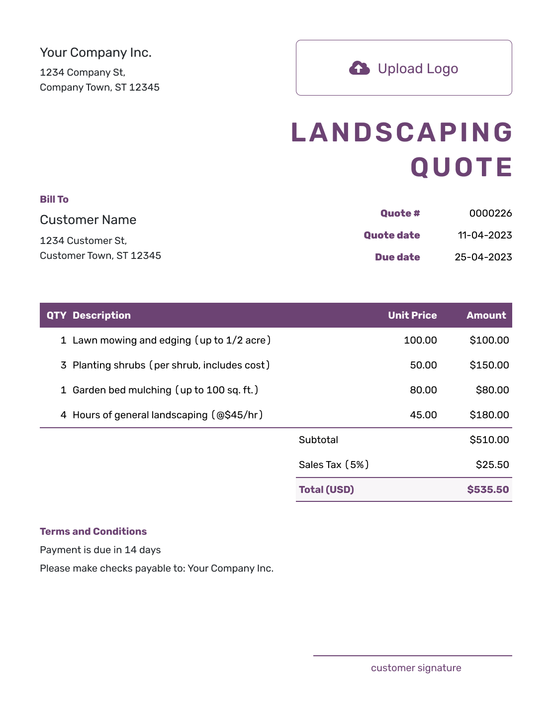 Free Landscaping Quote Template