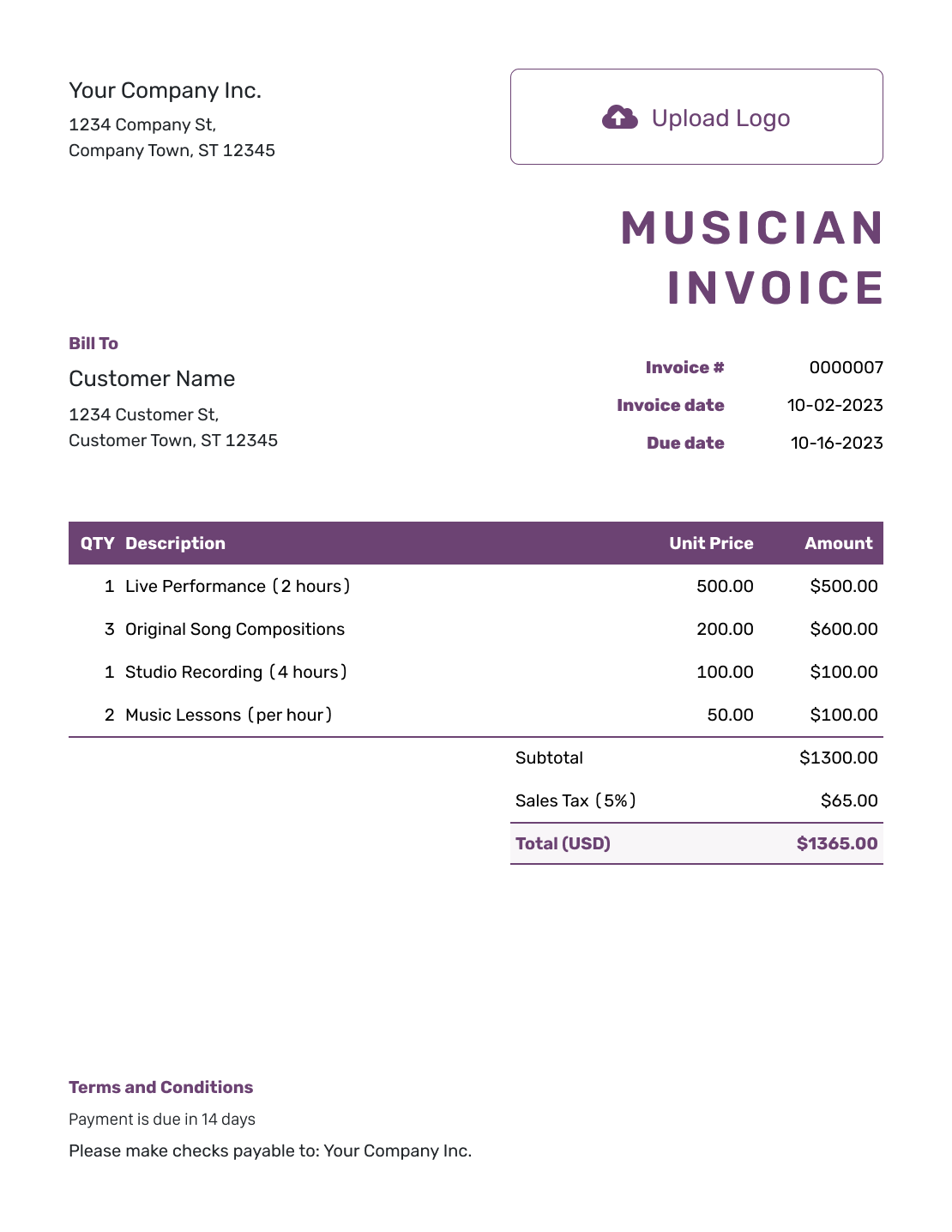 Free Musician Invoice Template