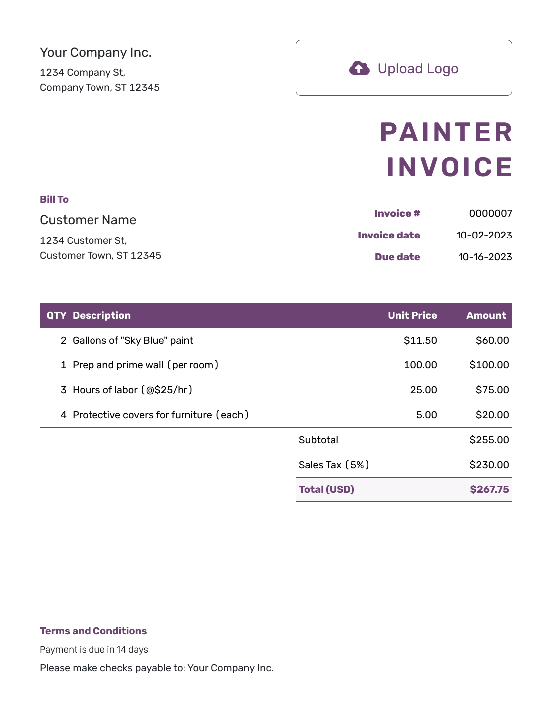 Free Painter Invoice Template