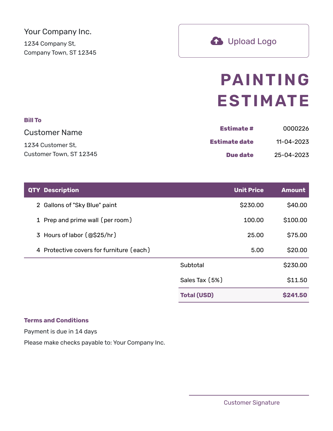 Free Painting Estimate Template | docelf.com