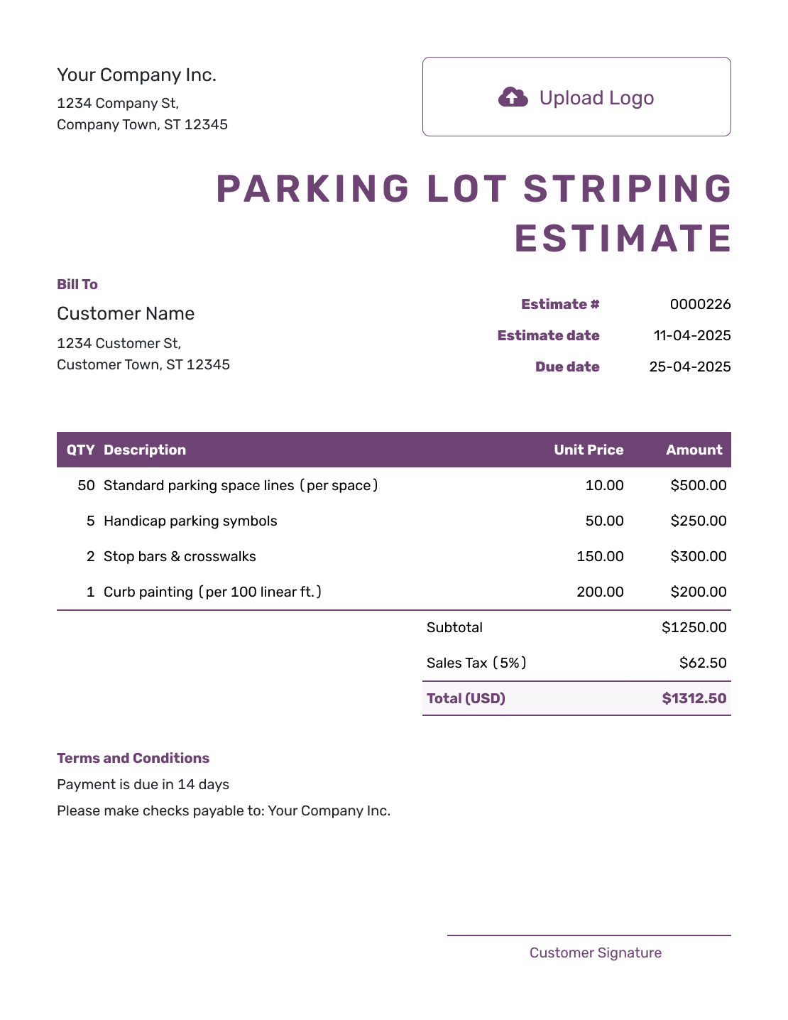 Free Parking Lot Striping Estimate Template