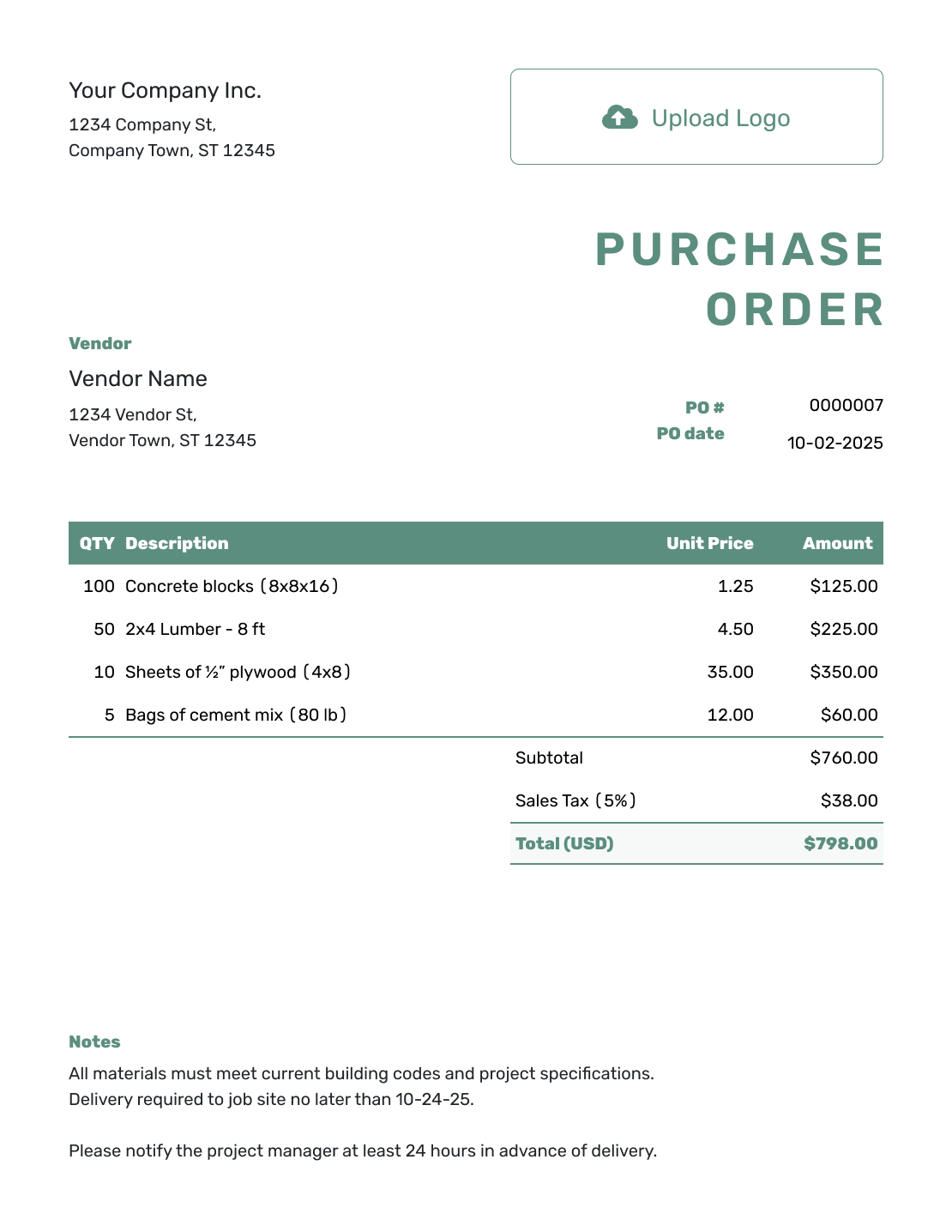 Free Purchase Order Template