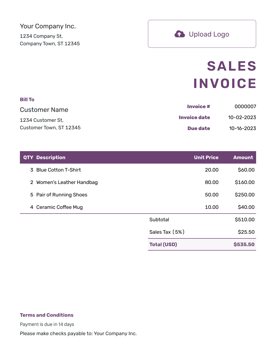 Free Sales Invoice Template