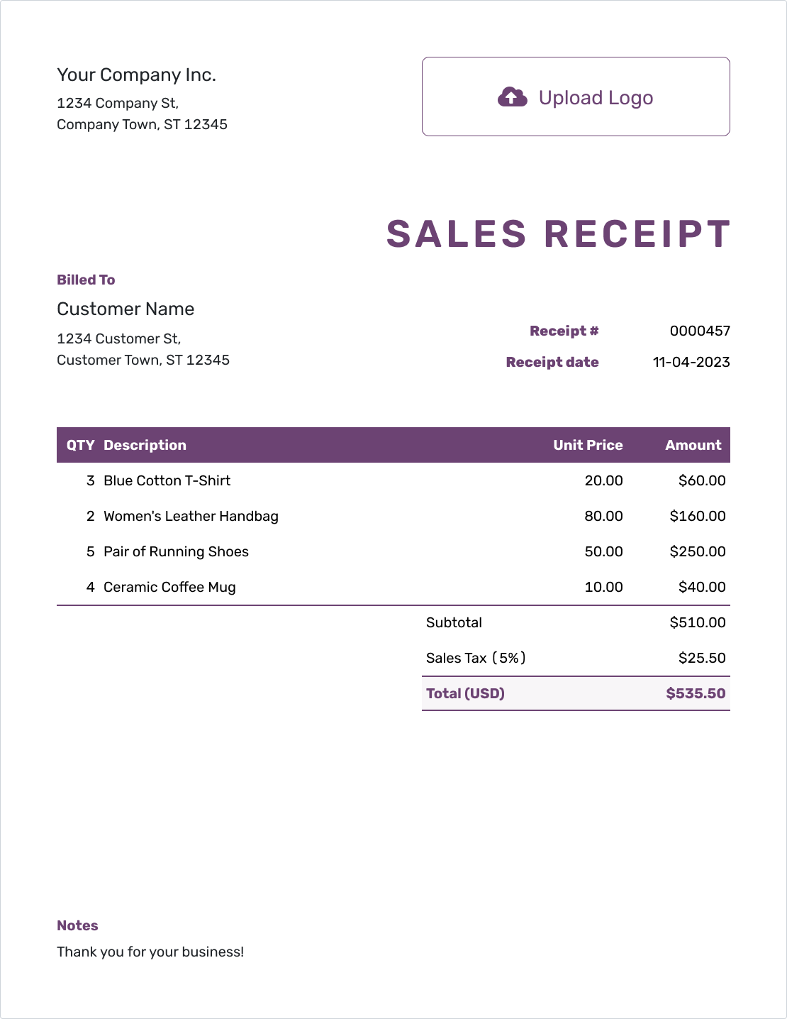 Free Sales Receipt Template