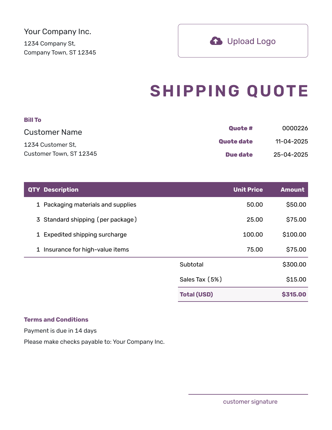 Free Shipping Quote Request Form Template