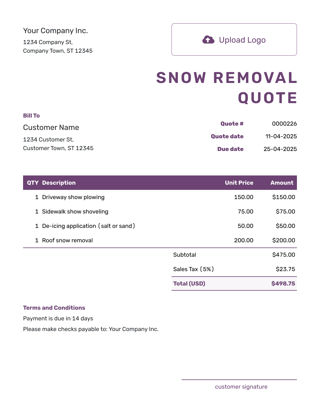 Free Snow Removal Quote Template