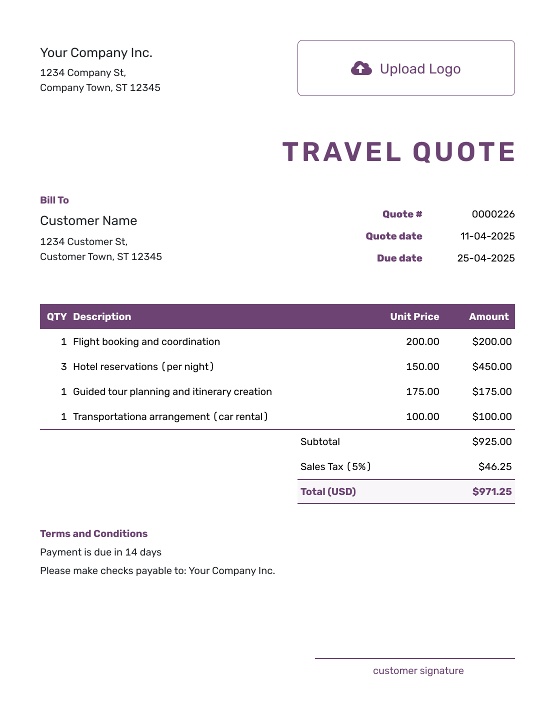 Free Travel Quote Template