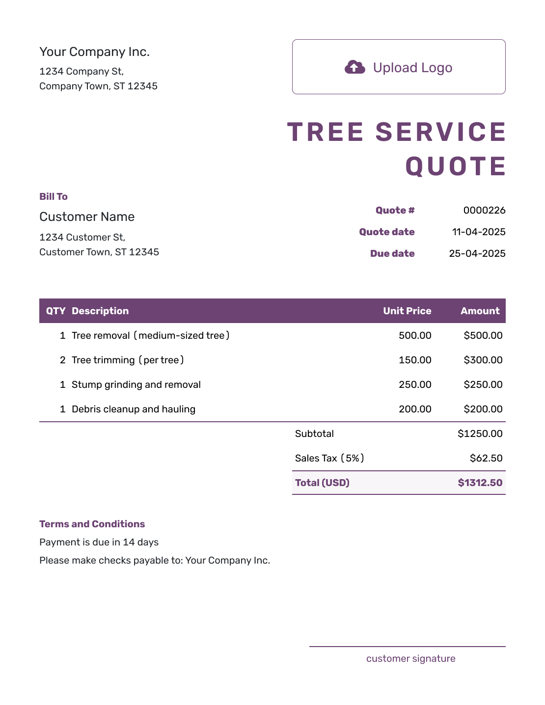 Free Tree Service Quote Template