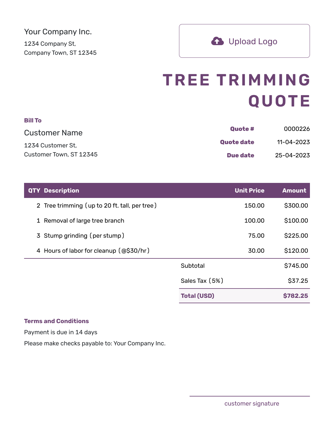 Free Tree Trimming Quote Template