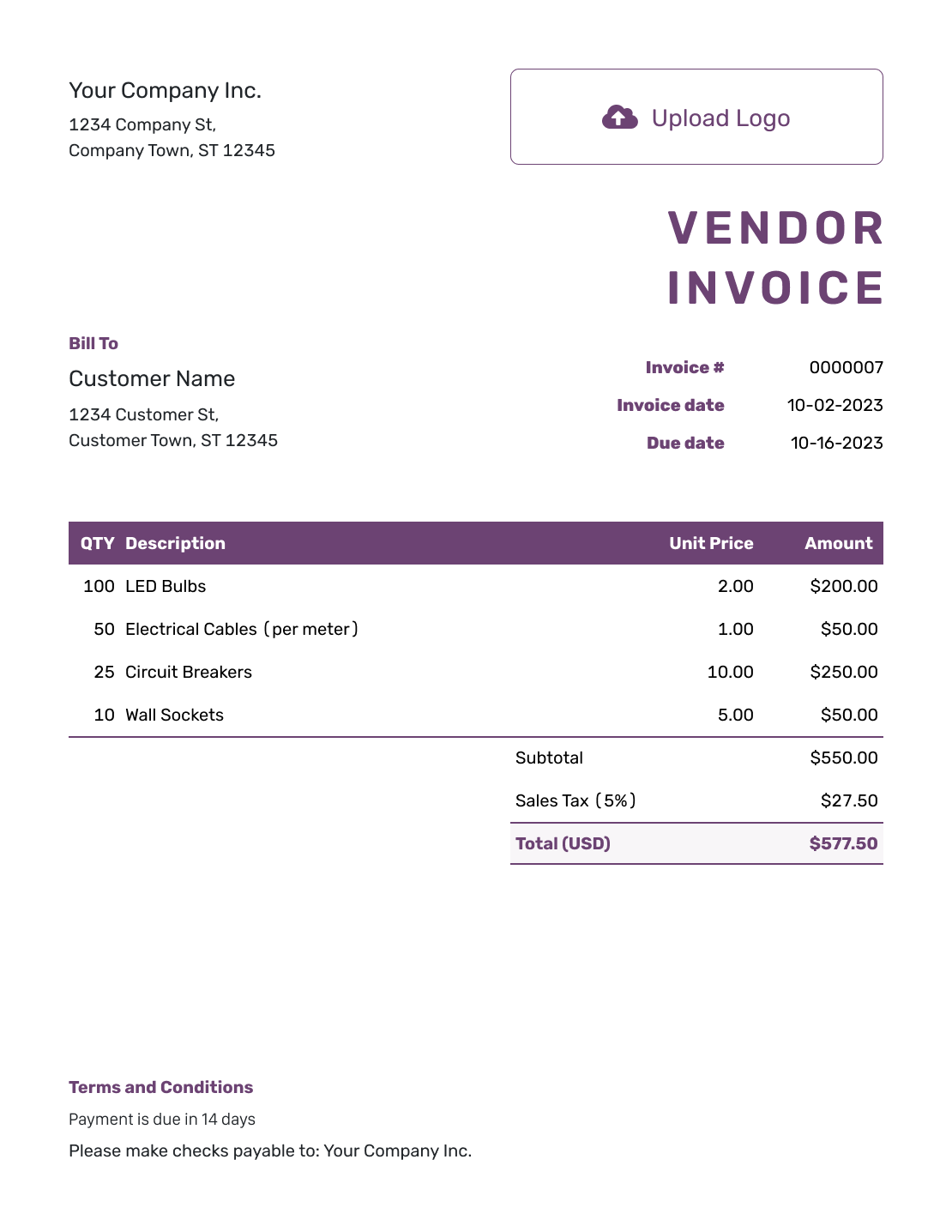 Free Vendor Invoice Template